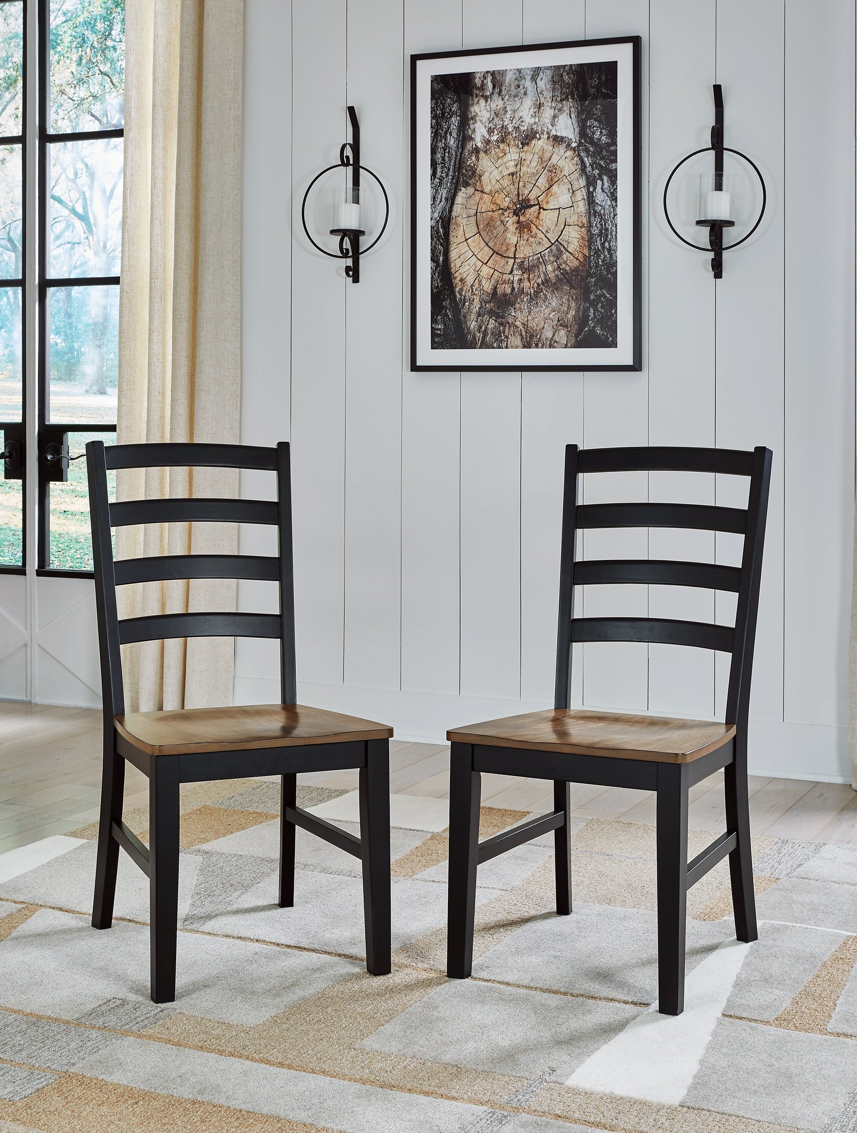 Wildenauer Brown and Black Ladderback Dining Chair close up of backrest