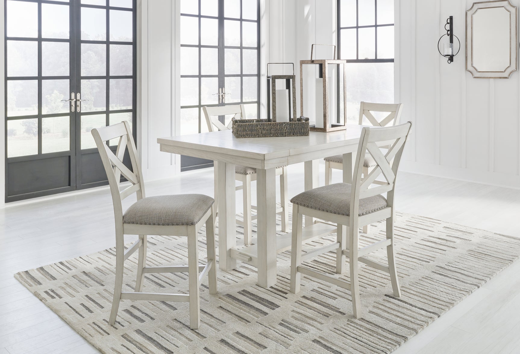 Robbinsdale Antique White Counter Height Dining Table and 4 Barstools