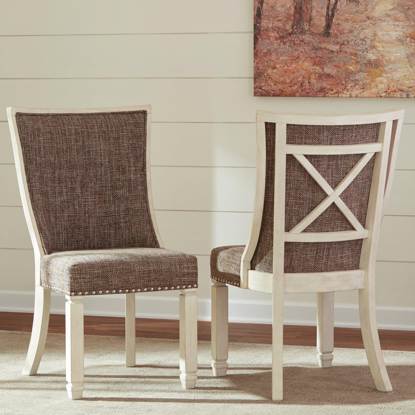 Back view of Bolanburg Two-Tone Dining Chair showing slatted design and wood finish