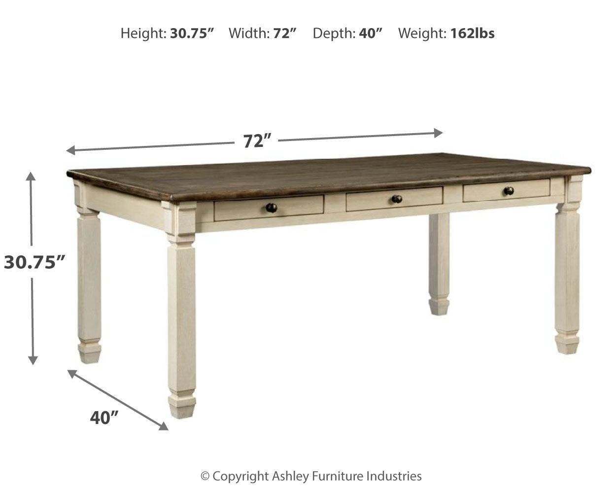 Dimension diagram for Bolanburg Two-tone Dining Table