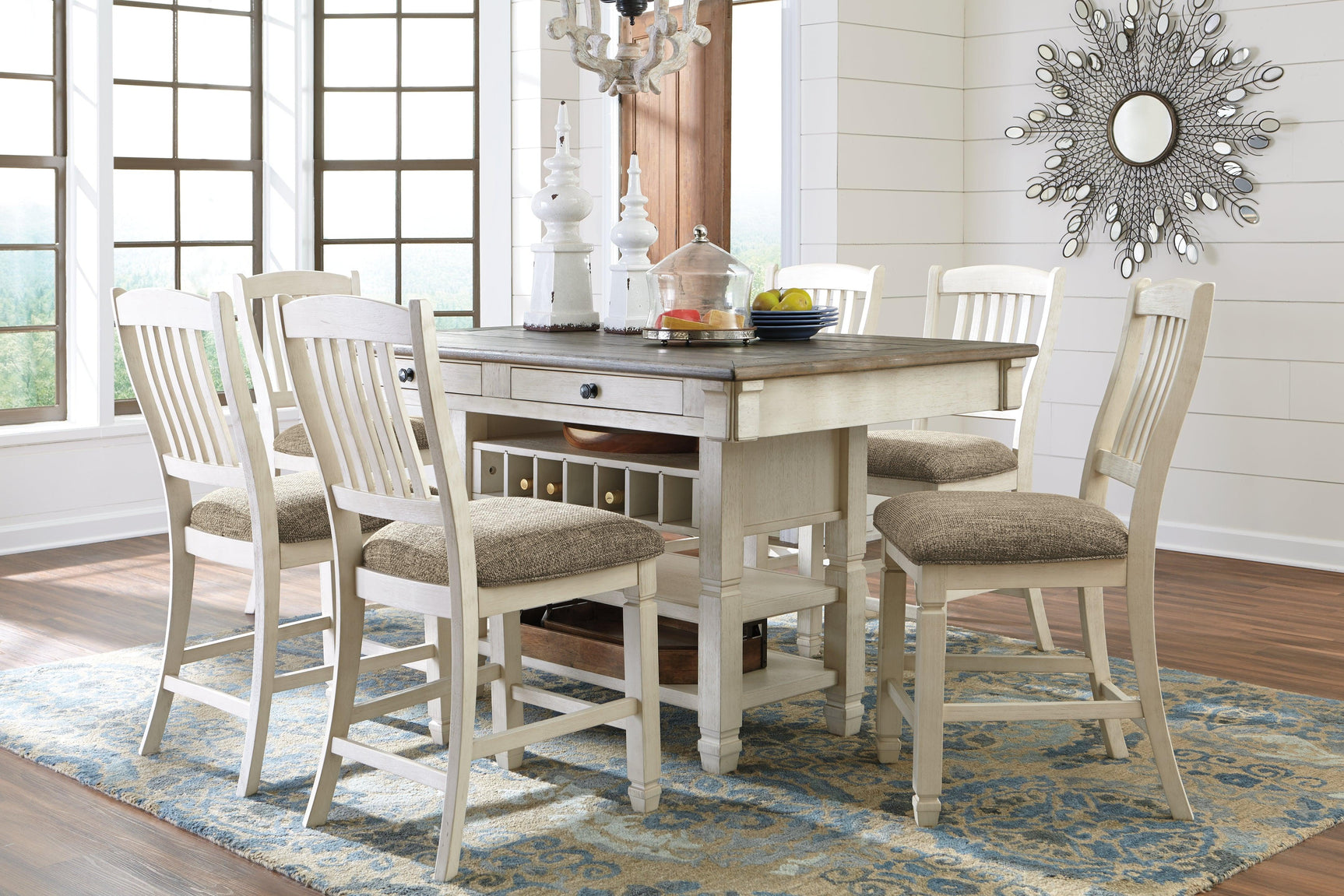 Bolanburg Two-tone Counter Height Dining Table angled drawer open