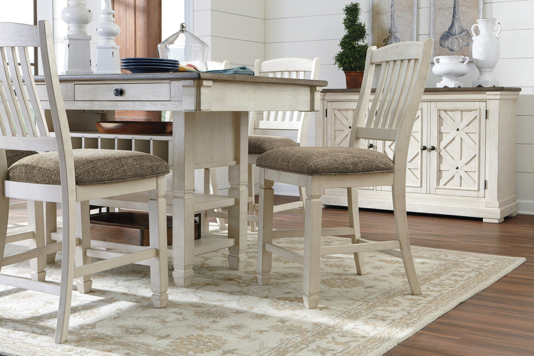 Bolanburg Two-tone Counter Height Dining Table styled room view