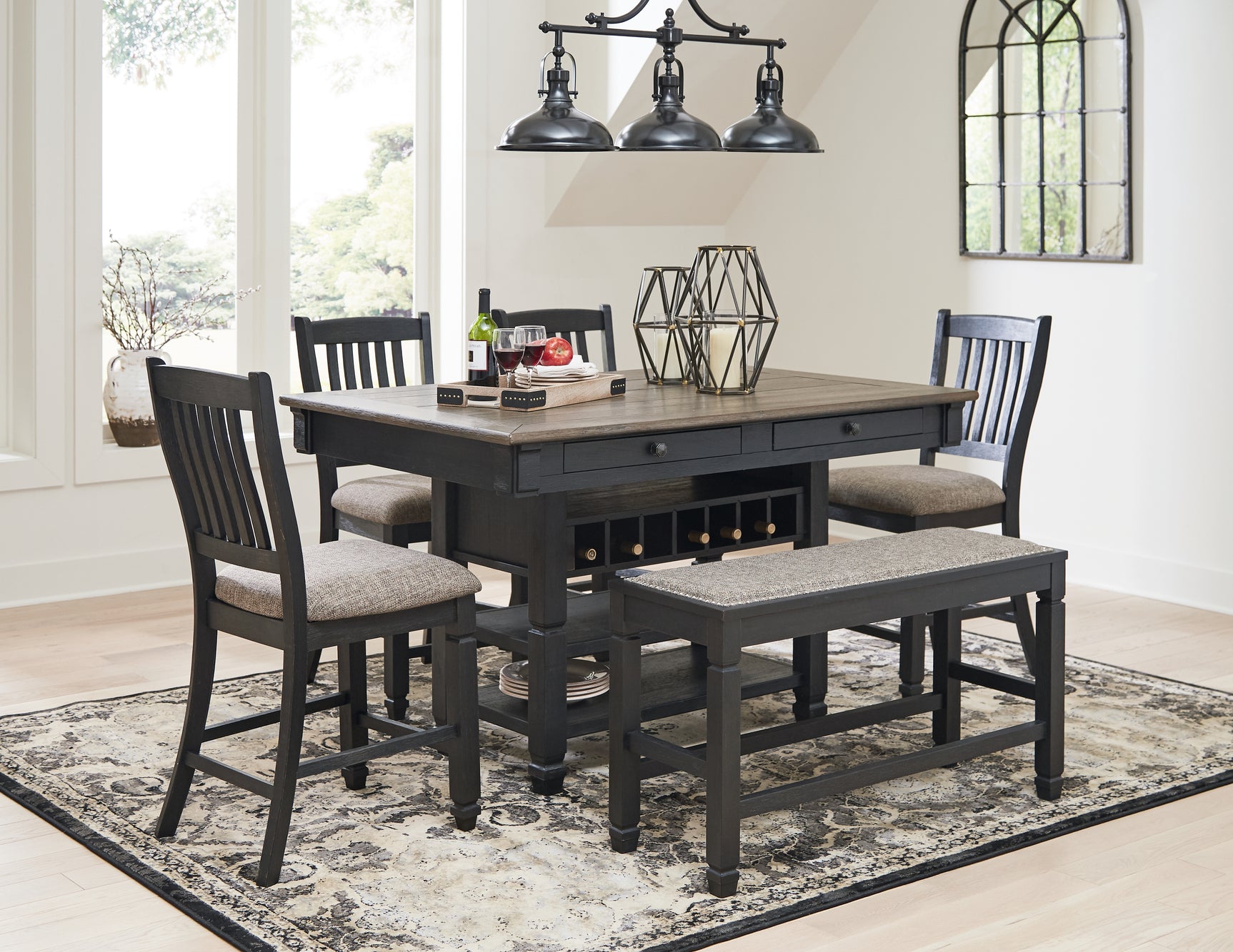 Close up of timeworn planked oak tabletop on Tyler Creek dining table