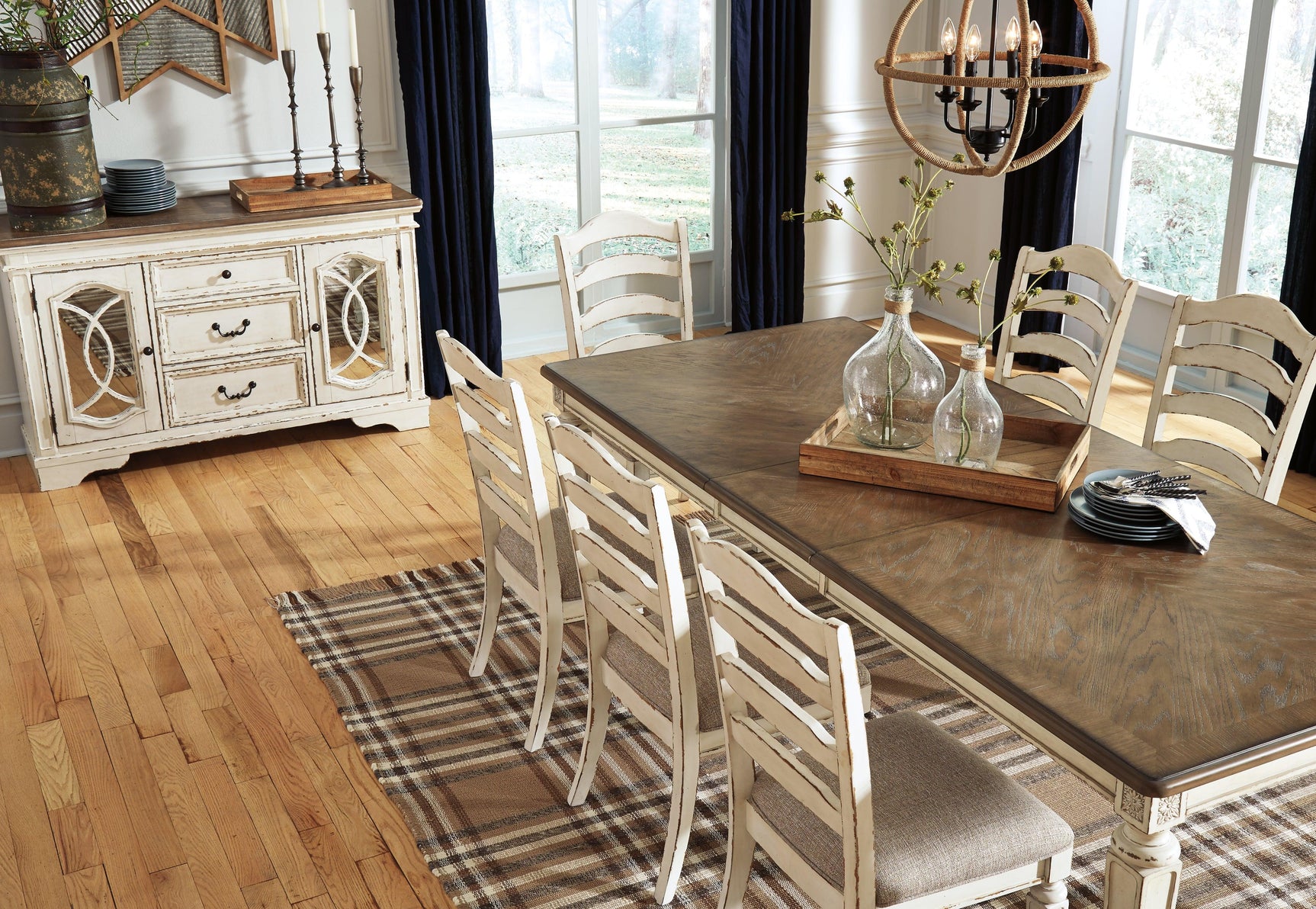 Dining table set with tableware