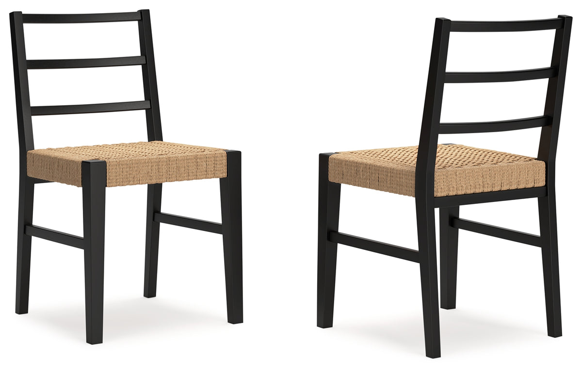 Isanti dining chair side view with woven rattan seat