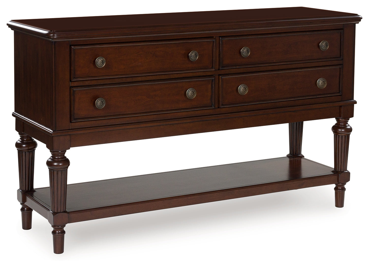 Lavinton Brown Dining Server angled view with drawers closed