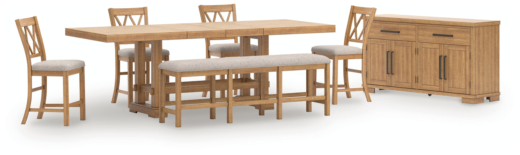 Havonplane Brown Counter Height Dining Table and 4 Barstools and Bench with Storage