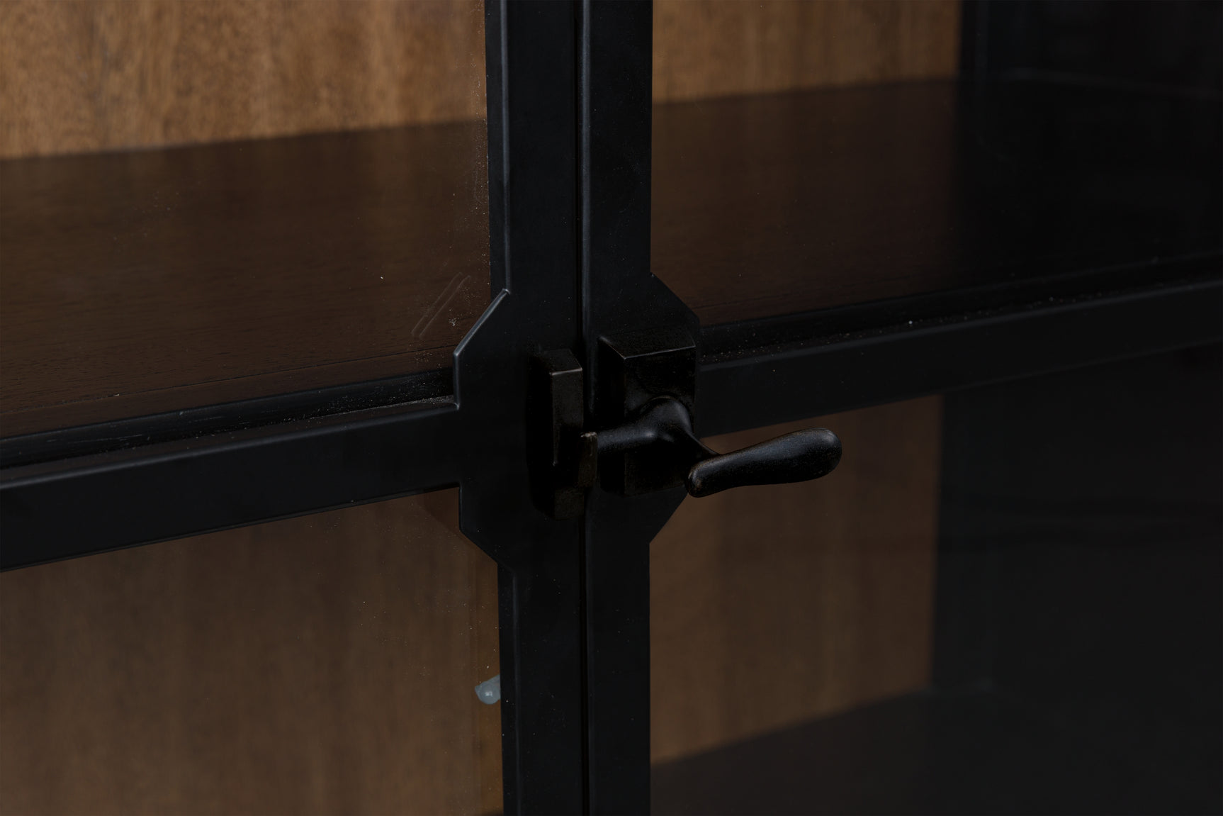 Close-up of Greddinton cabinet dark pewter latch detail