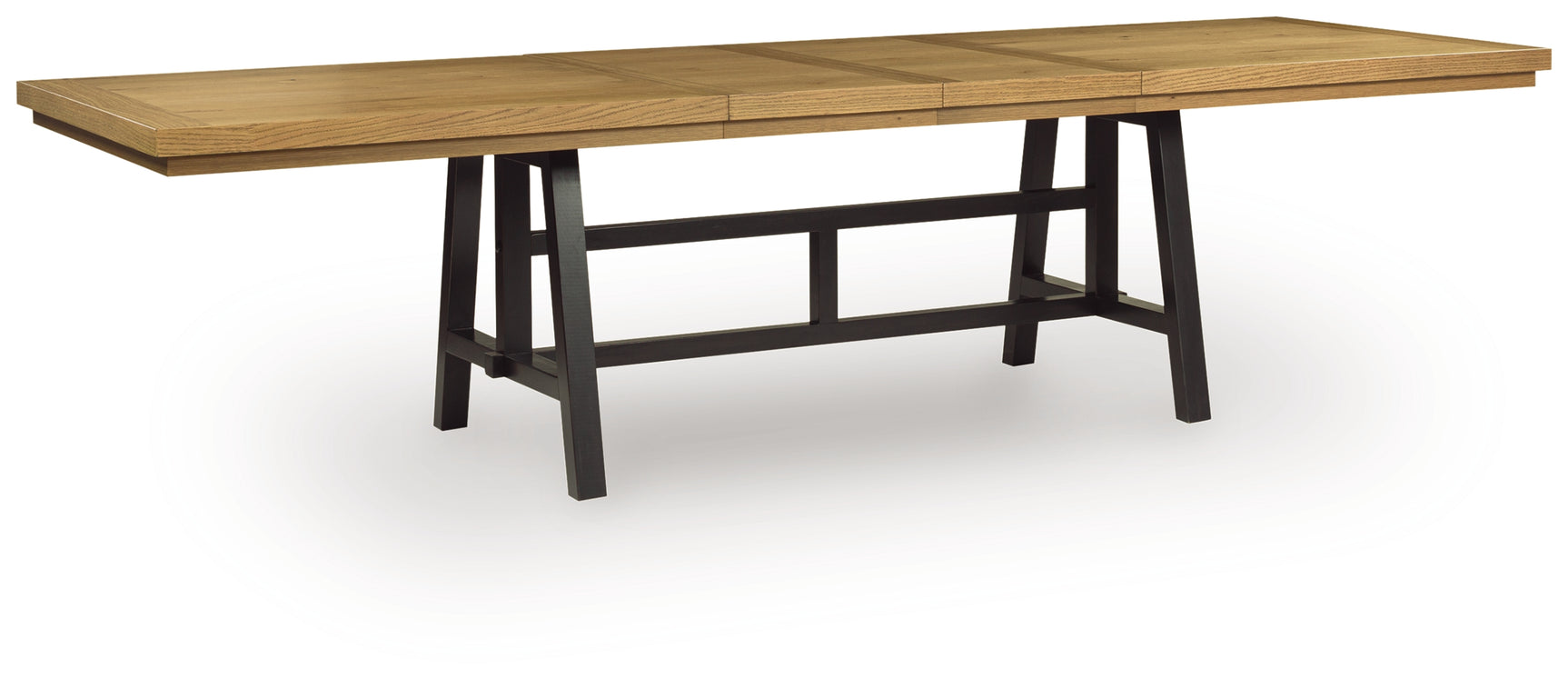 Galliden dining table with one leaf extended, angled side view