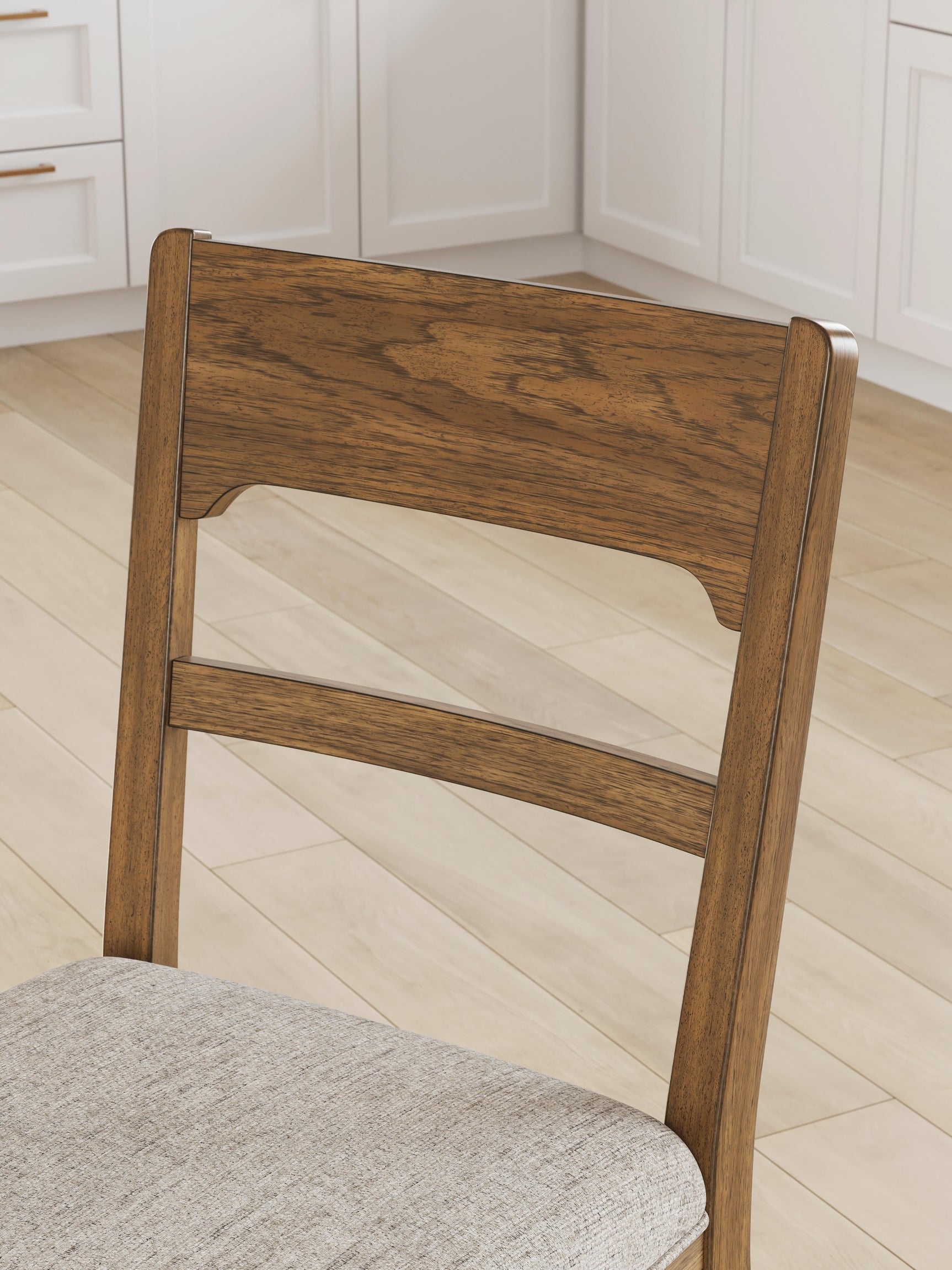 Cabalynn counter height barstool in oatmeal fabric and light brown wood finish