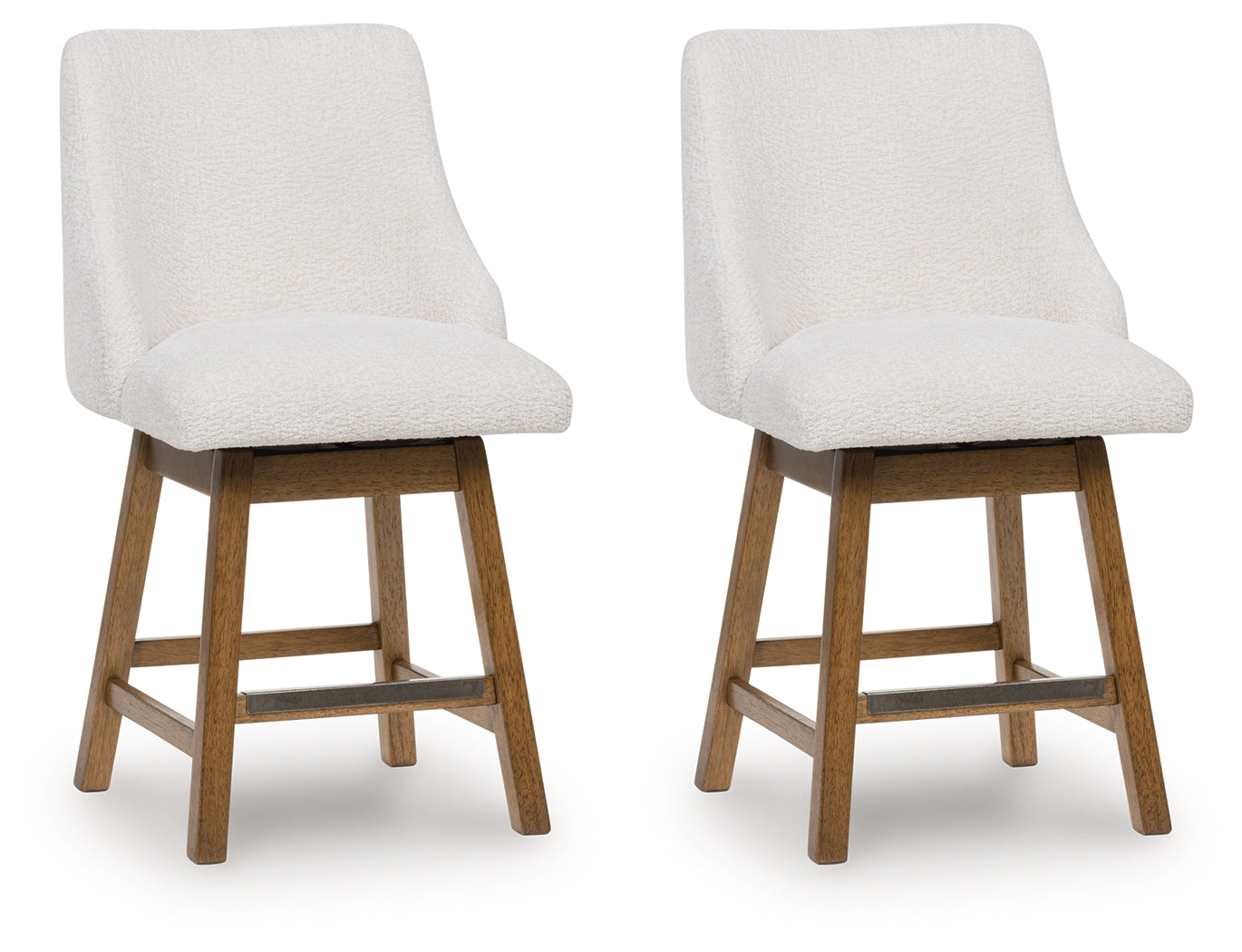 Cabalynn counter height barstool in oatmeal fabric and light brown wood finish