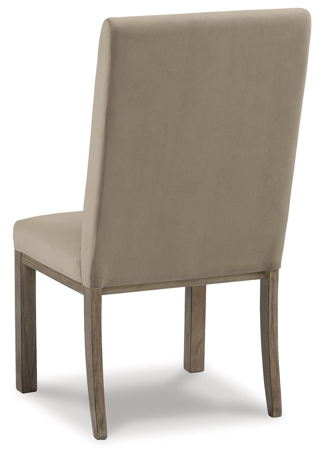 Rear angle of Chrestner Dining Chair showing wood frame detail
