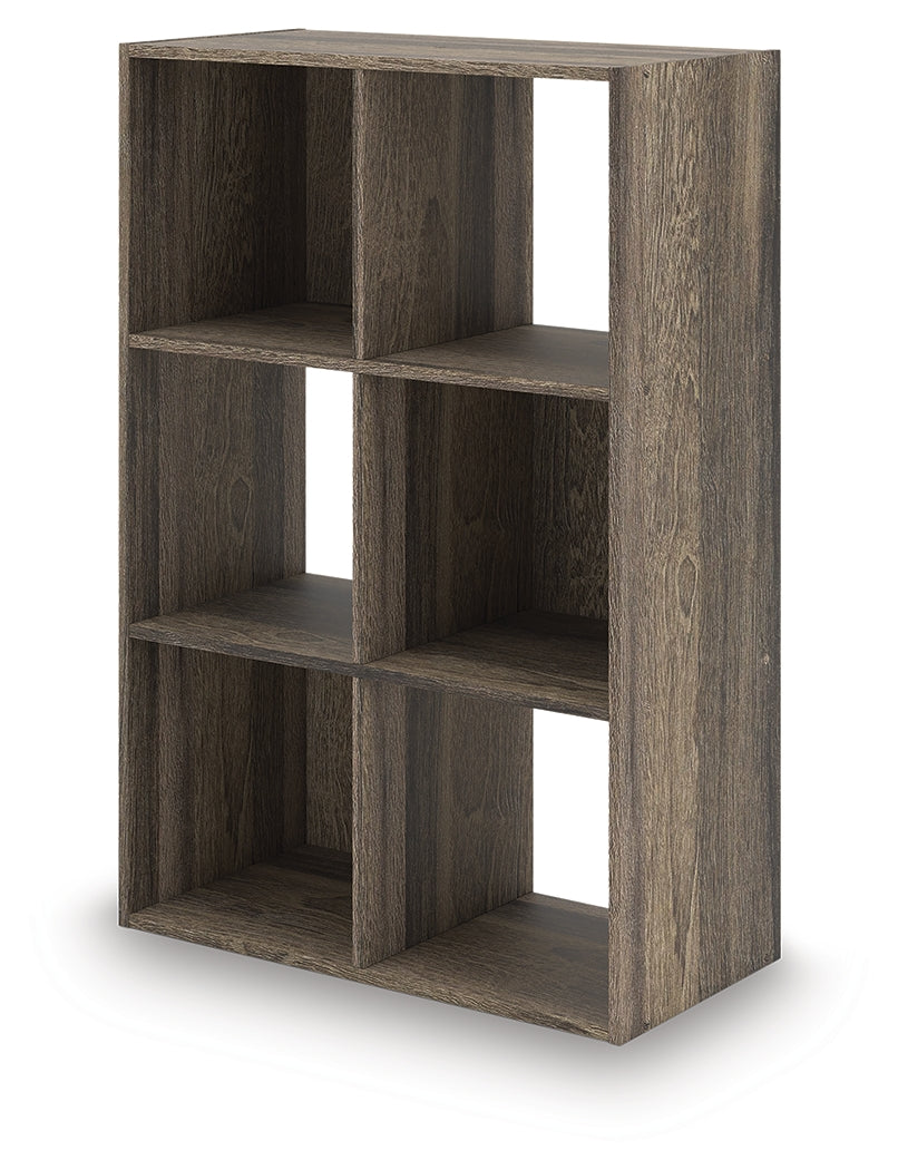 Side angle of Shallifer Six-Cube Organizer showing weathered brown finish