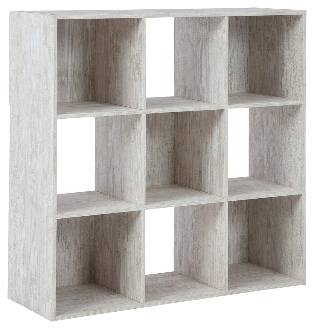 Close-up of Paxberry Nine-Cube Organizer whitewashed finish detail