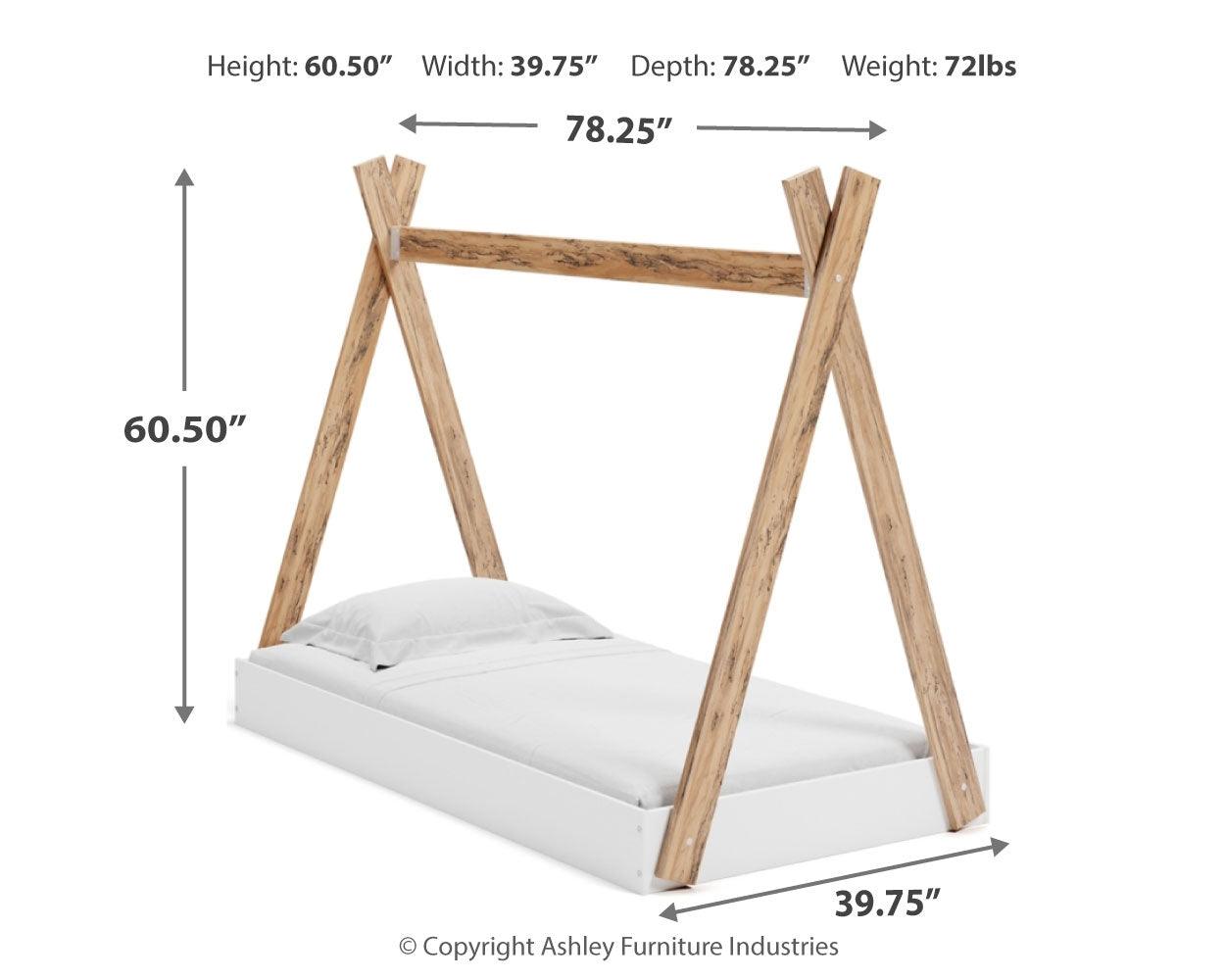 Piperton Two-tone Brown and White Twin Tent Bed dimension diagram