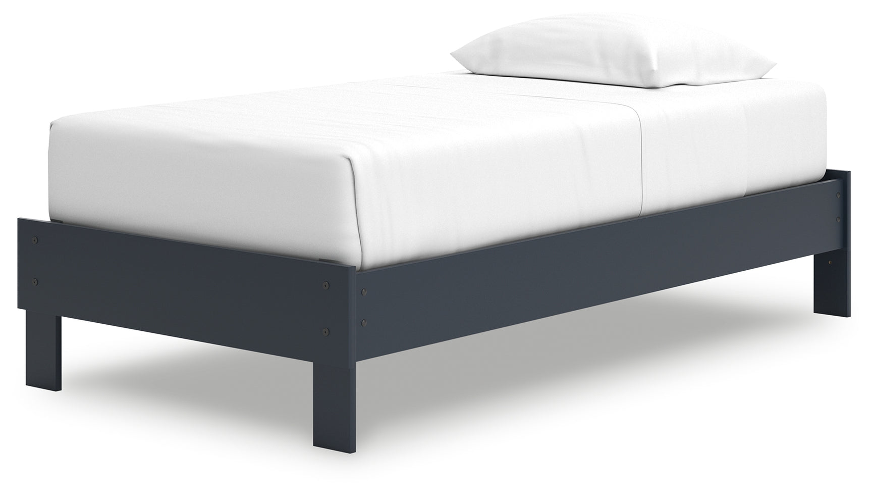 Simmenfort Navy Blue Twin Platform Bed angled headboard