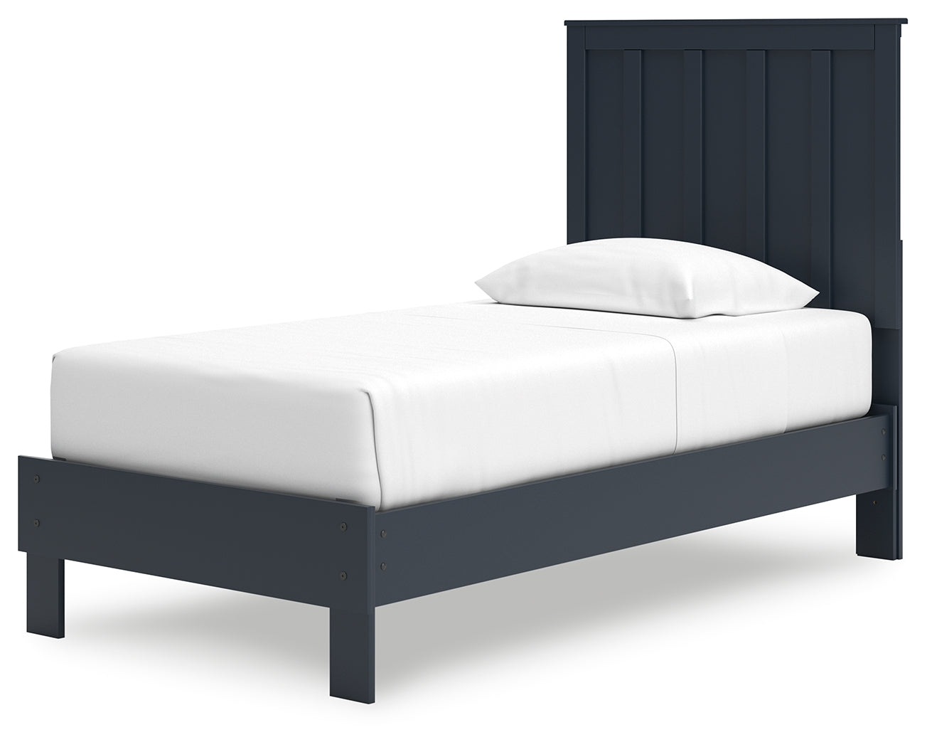 Simmenfort Navy Blue Twin Platform Bed headboard close-up