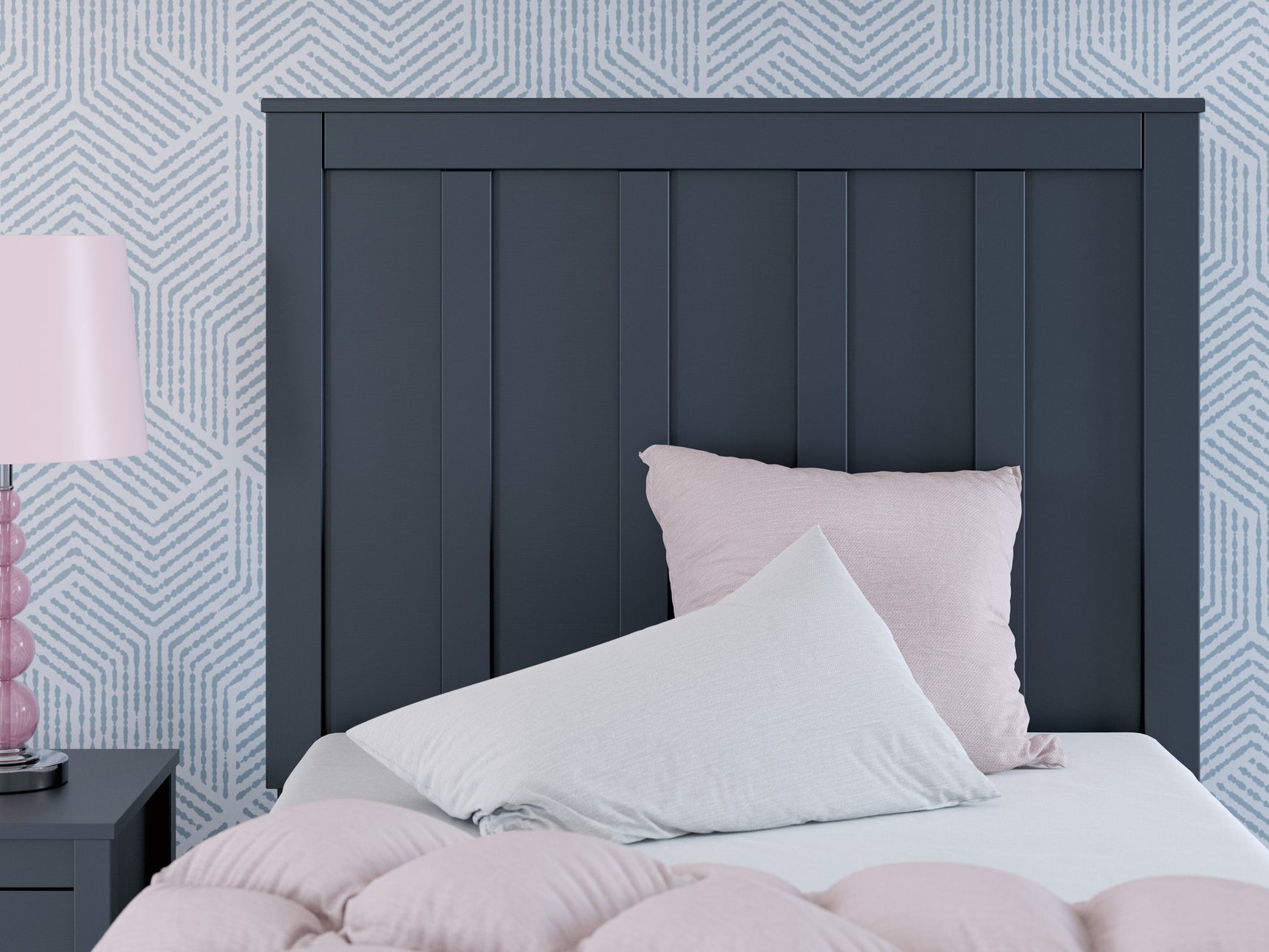 Simmenfort Navy Blue Twin Platform Bed headboard detail