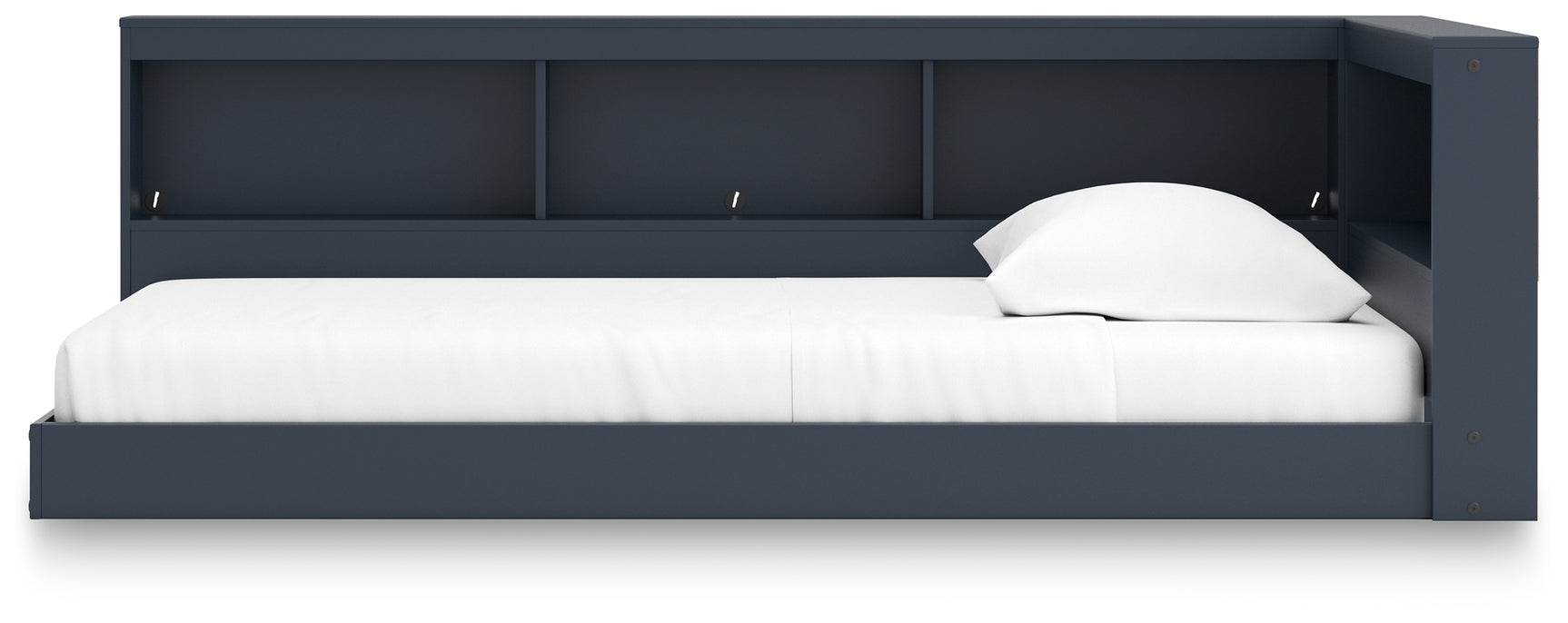 Side alternate angle of Simmenfort twin bed bookcase storage