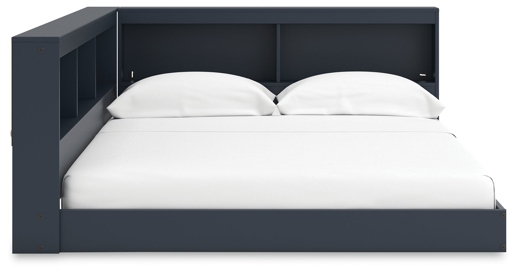 Simmenfort navy blue full bed head-on view