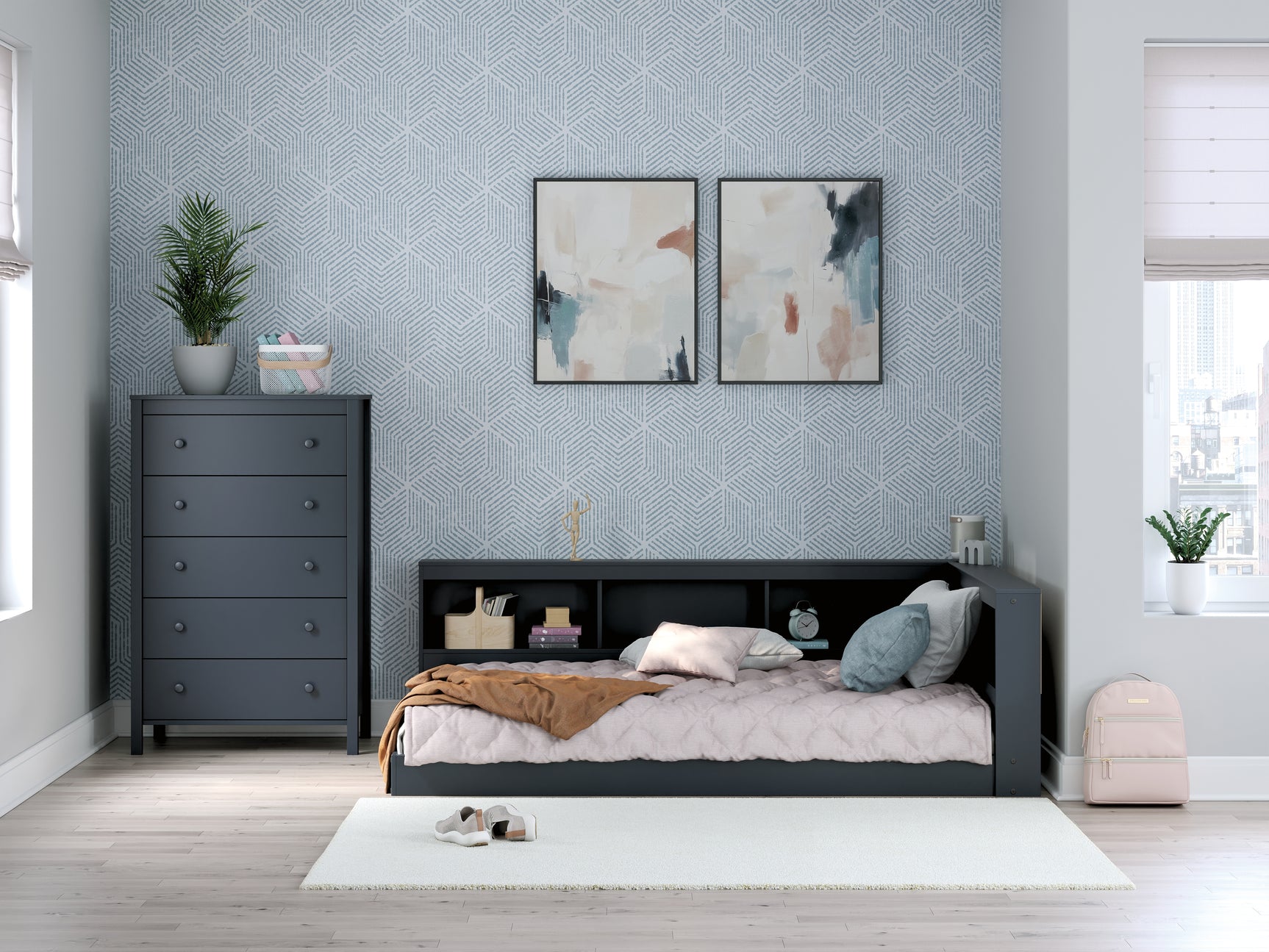 Simmenfort navy blue full bed assembled