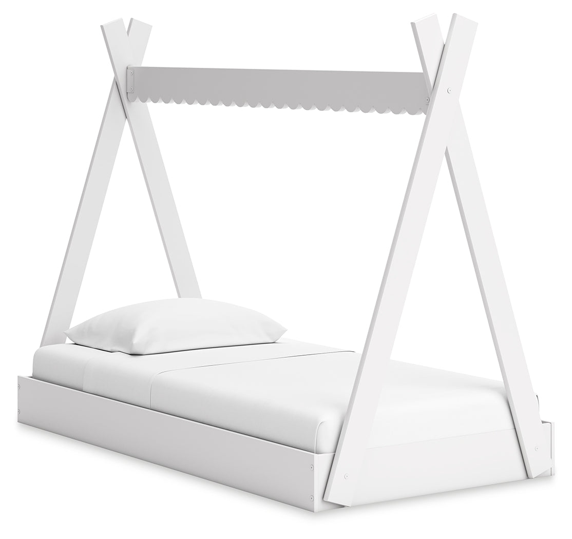 Hallityn White Twin Tent Bed side angle