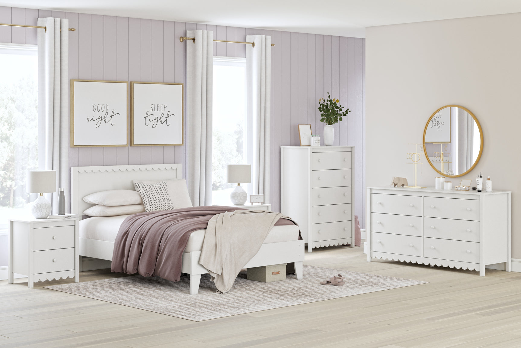 Another styled bedroom angle featuring Hallityn full bed