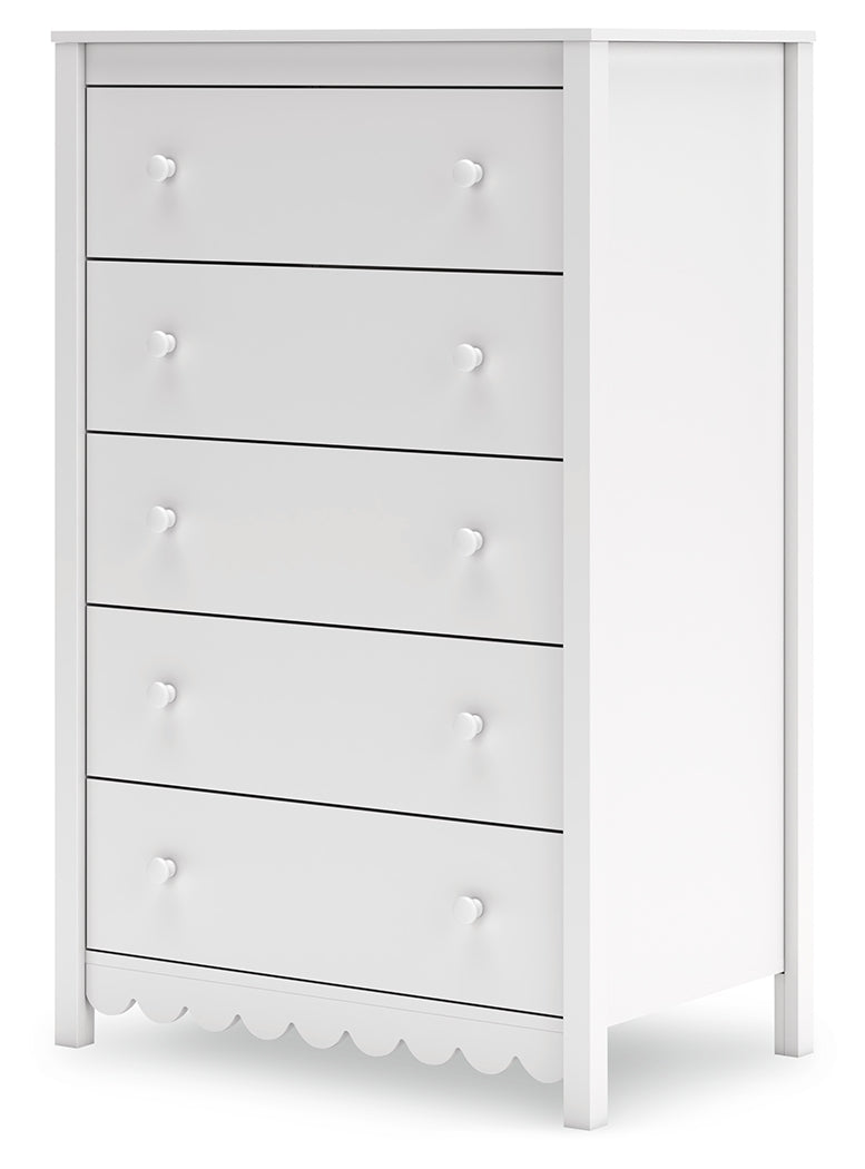 Close-up of open drawer in Hallityn White Chest