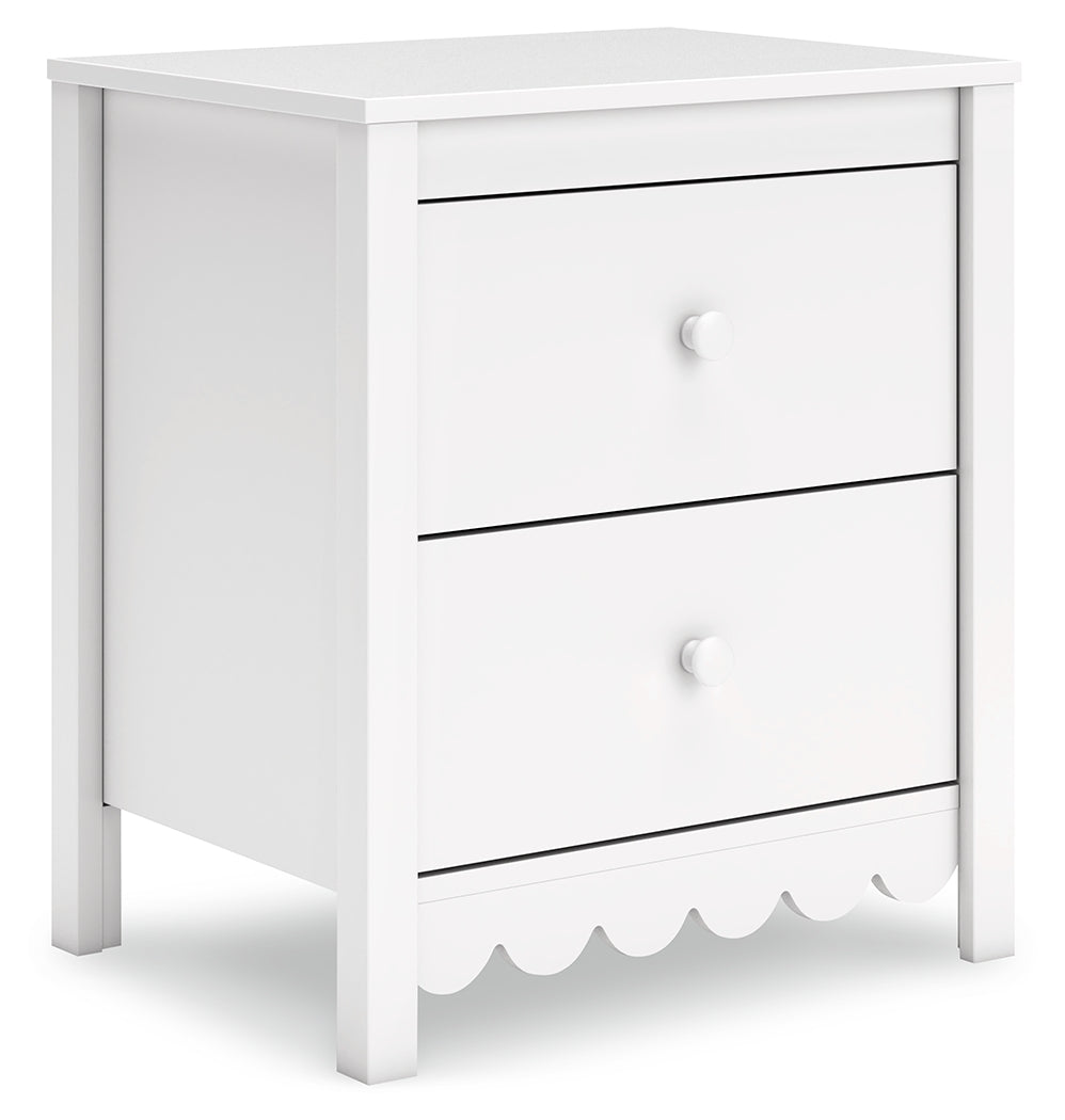 Side angle of Hallityn White Nightstand with drawers closed