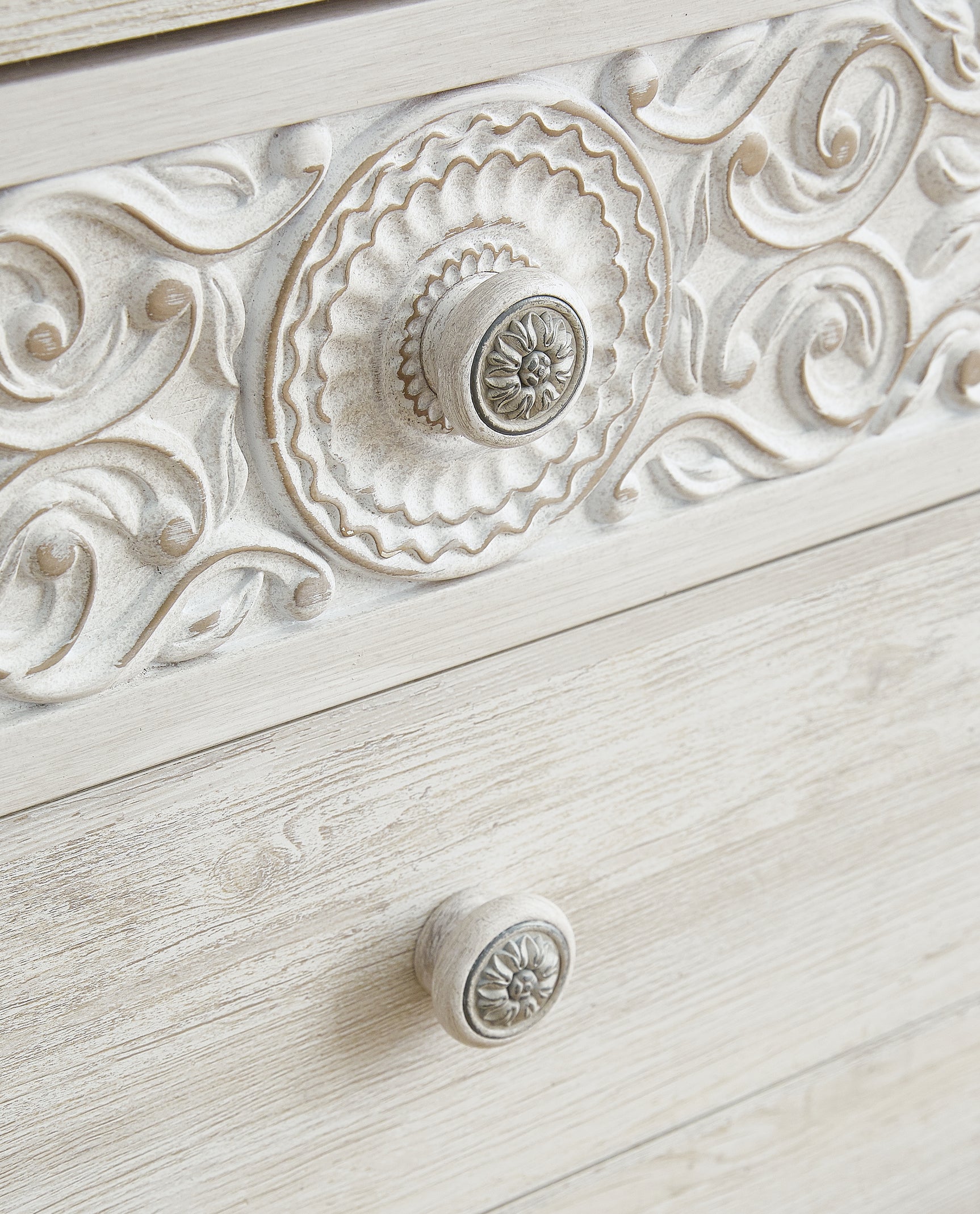 Paxberry dresser whitewashed wood texture close-up