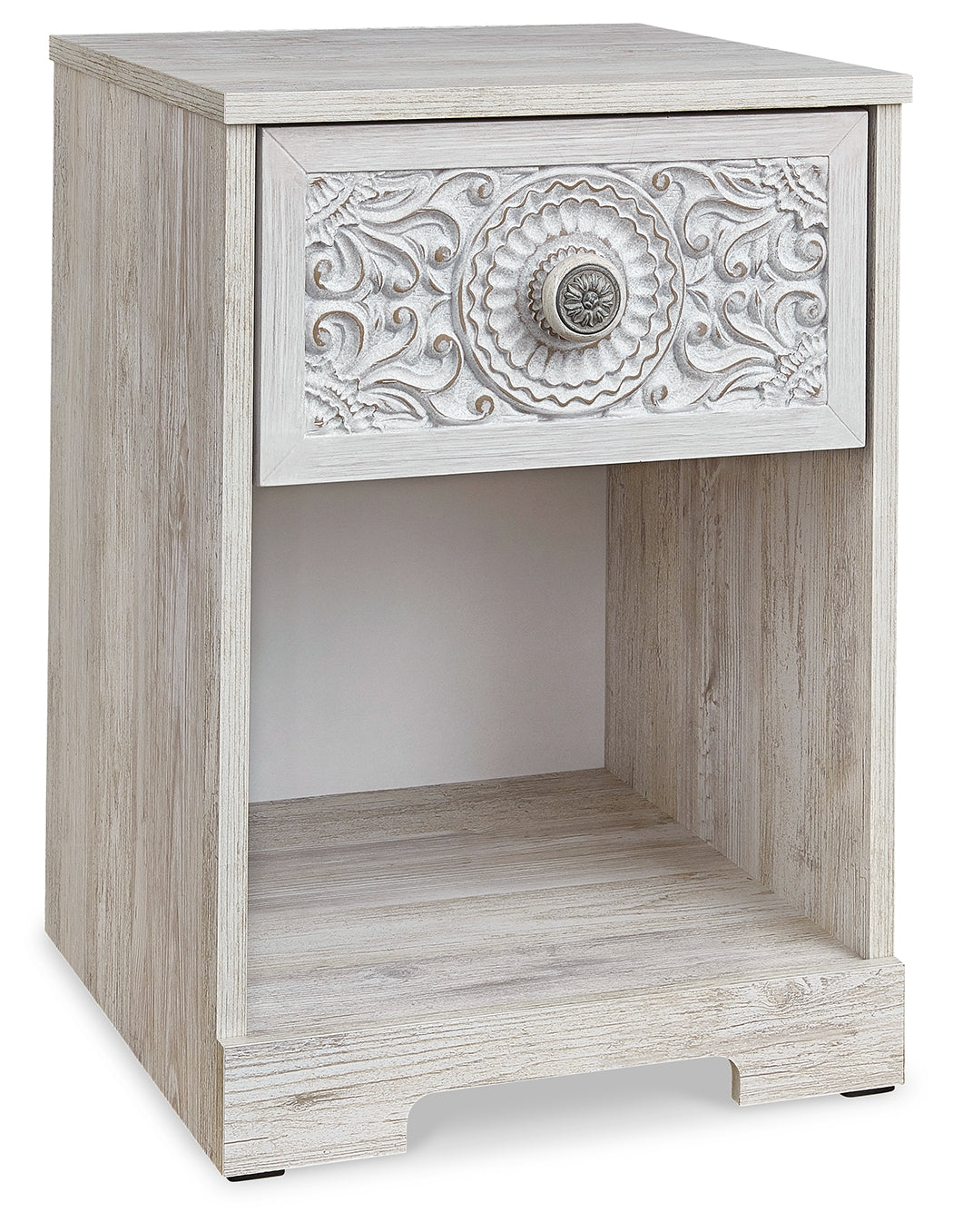 Paxberry Whitewash Nightstand side view