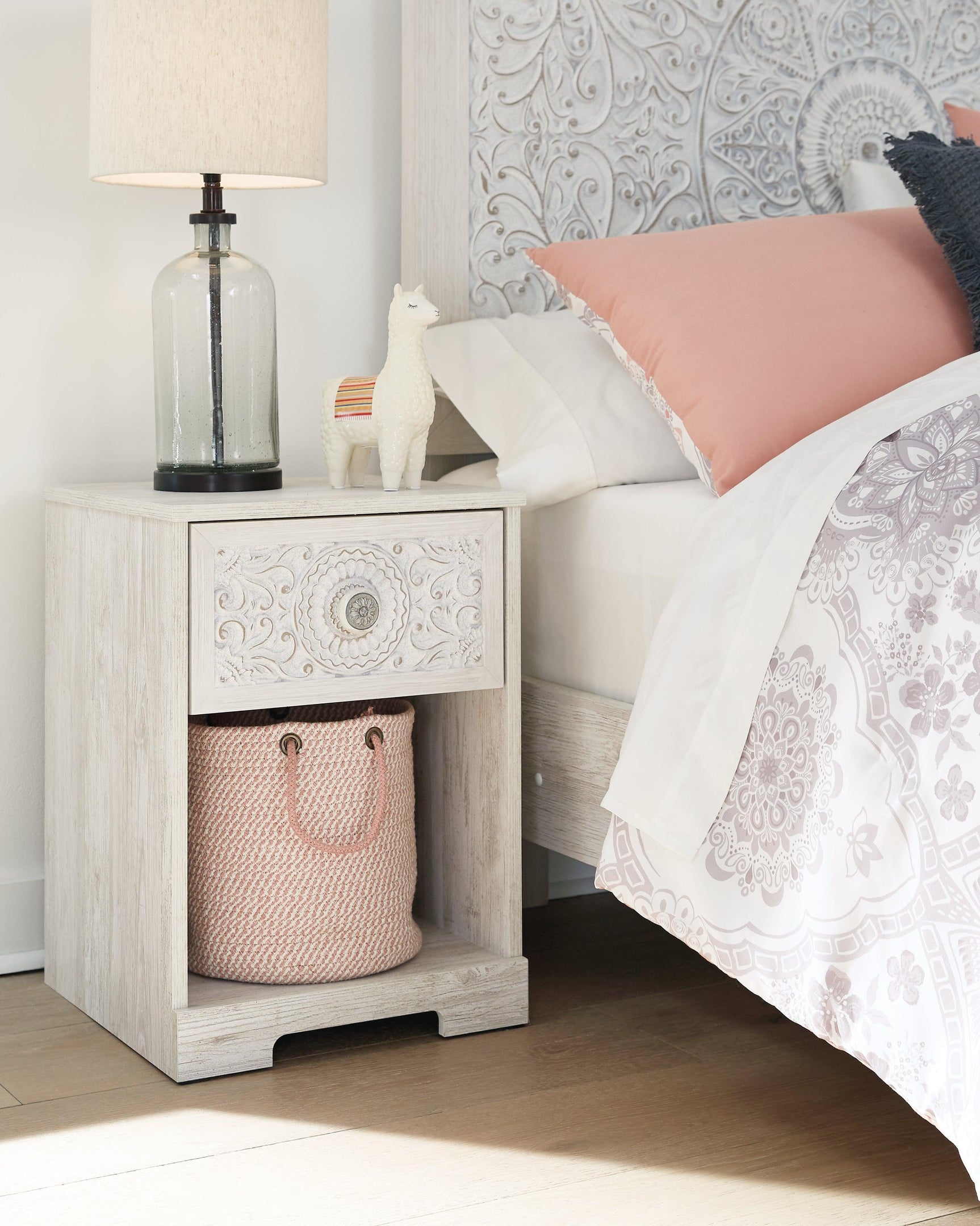 Paxberry Whitewash Nightstand top view