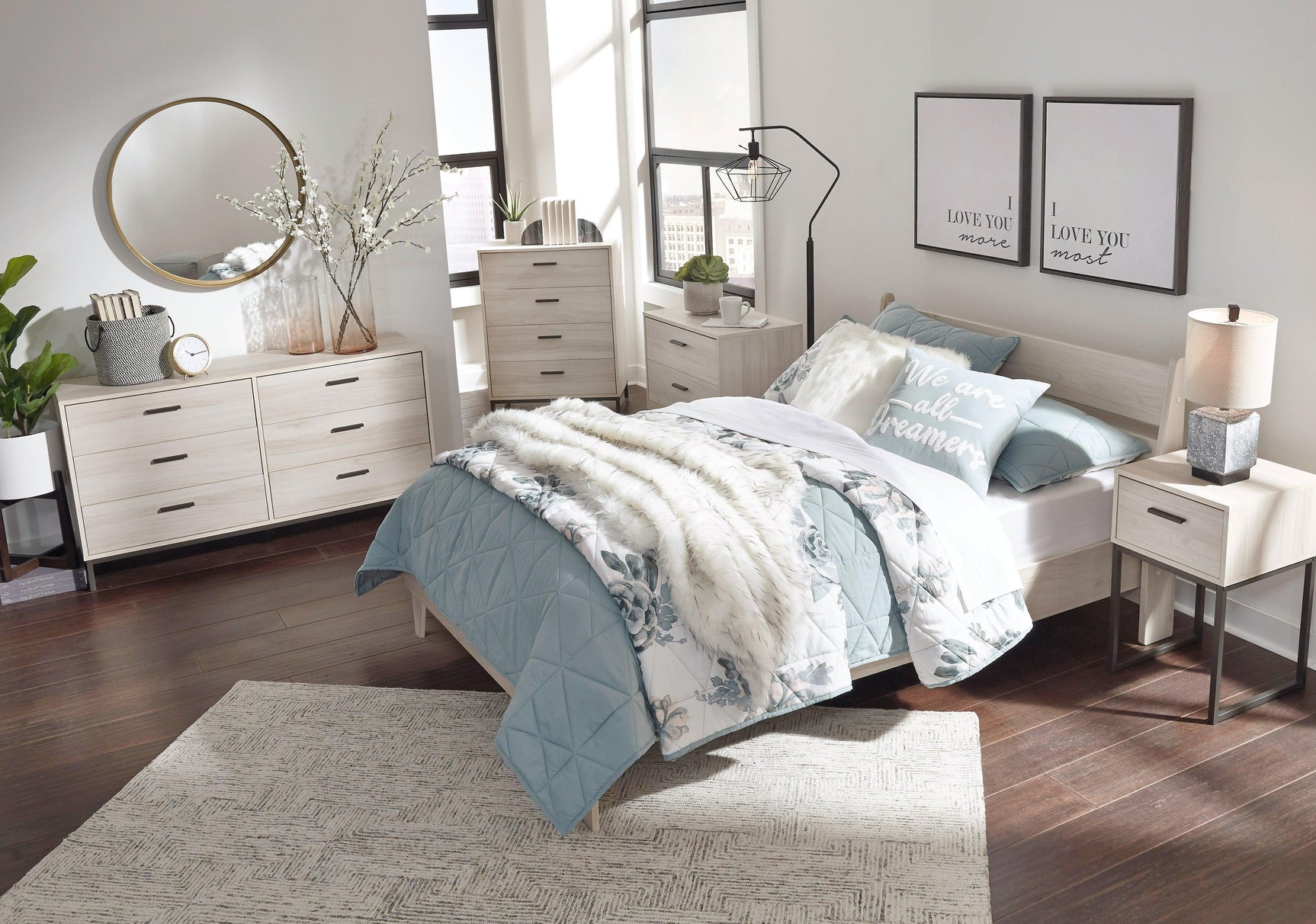 Socalle Natural Full Panel Full-Size Platform Bed styled bedroom setting horizontal