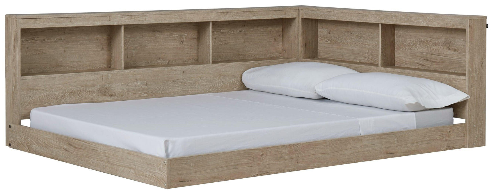 Oliah Bed angled side view showing headboard and storage