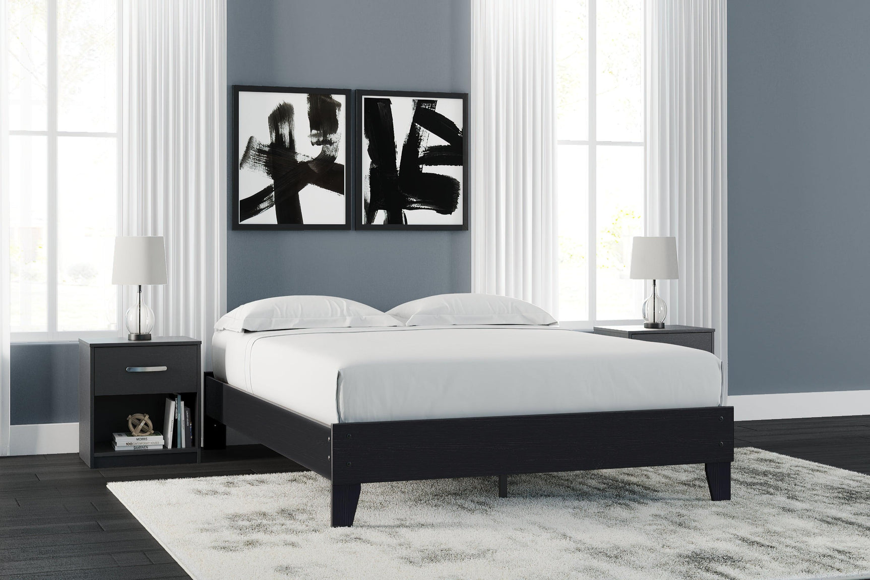 Finch Black Queen Platform Bed, headboard close-up