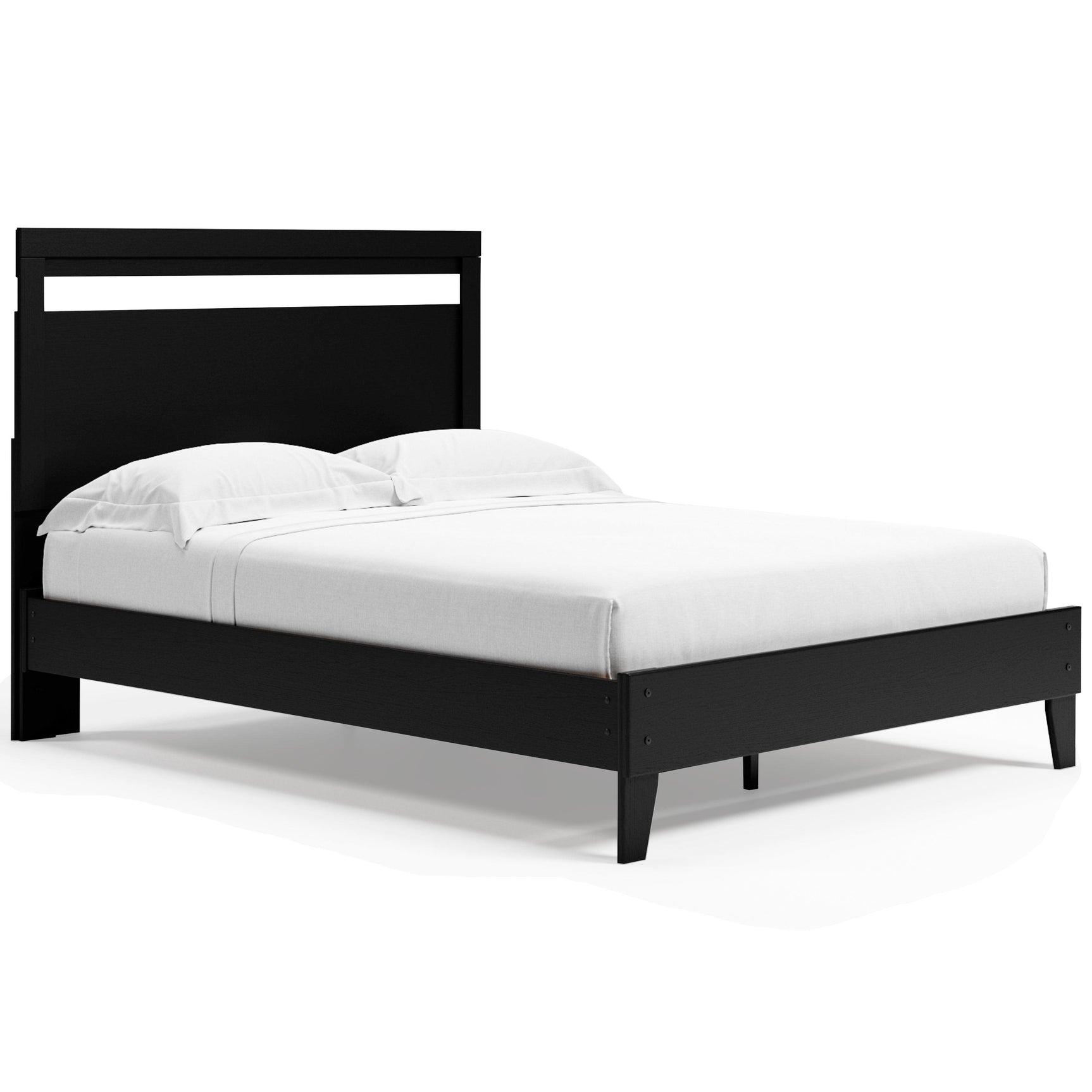 Finch Queen Panel Platform Bed black and brown side angle