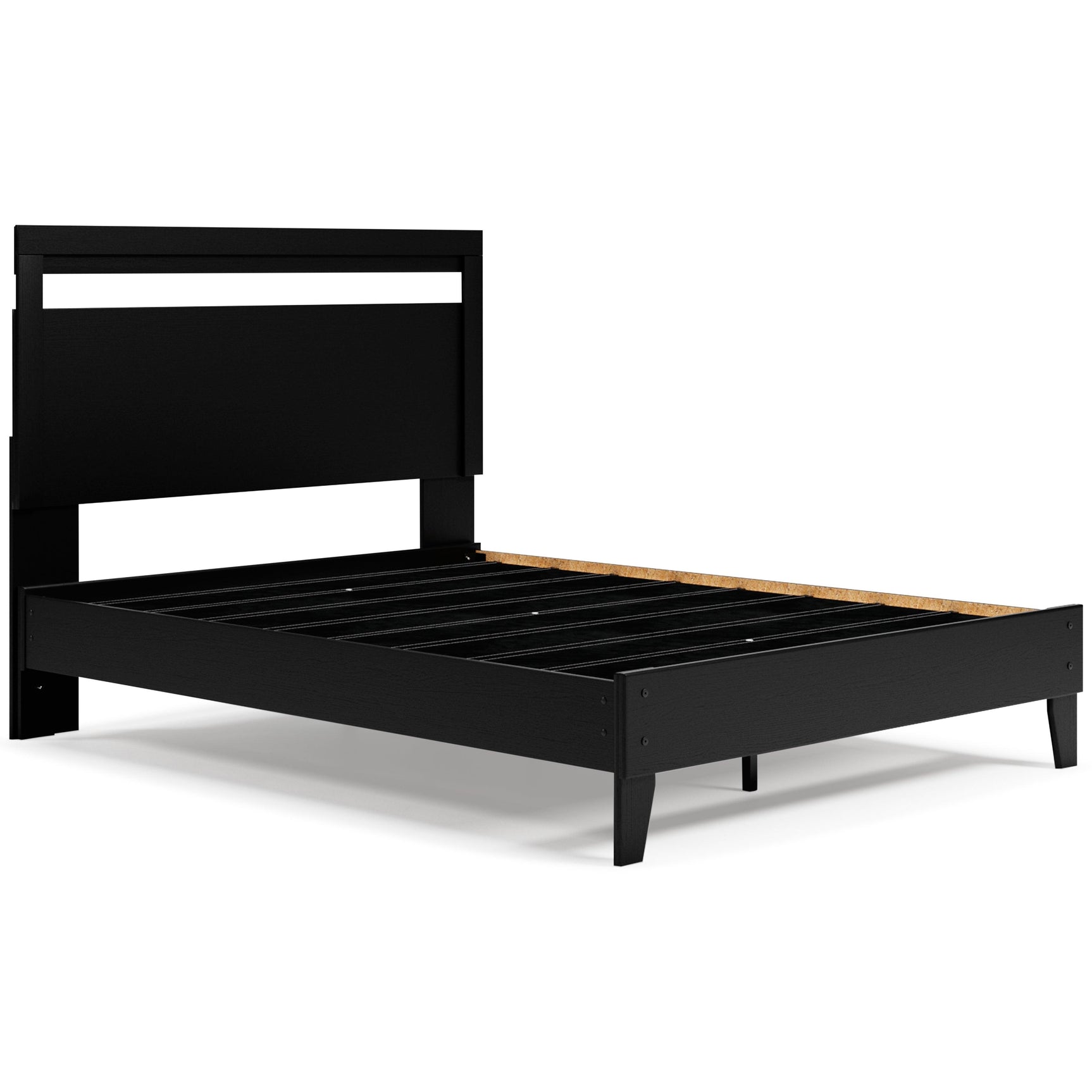 Finch Queen Panel Platform Bed black and brown headboard close-up