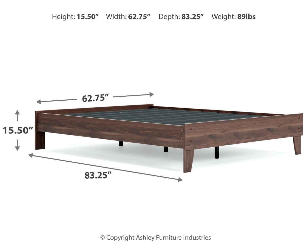 Calverson Mocha Queen Platform Bed, detailed dimensions diagram