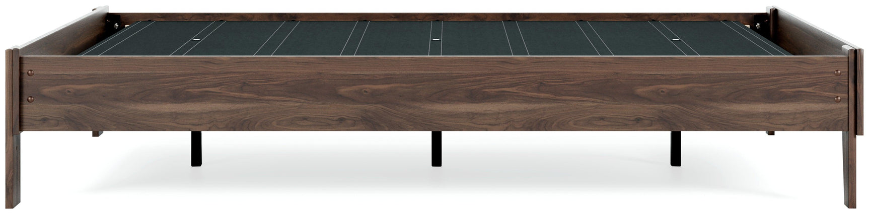 Calverson Mocha Queen Platform Bed, angled side showing rails