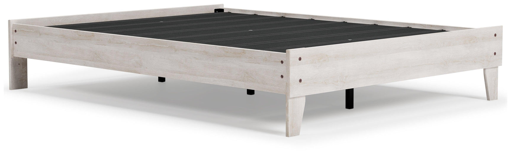 Shawburn Whitewash Queen Platform Bed with detail of whitewashed finish