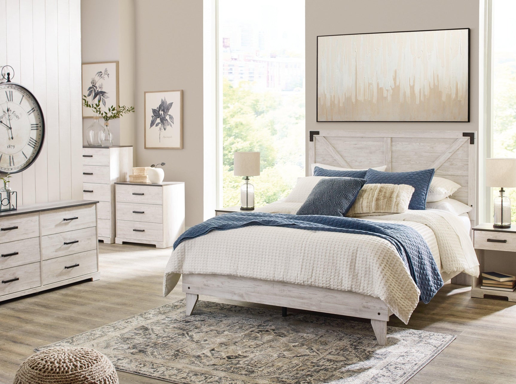 Close-up of crossbuck panel headboard on Shawburn bed