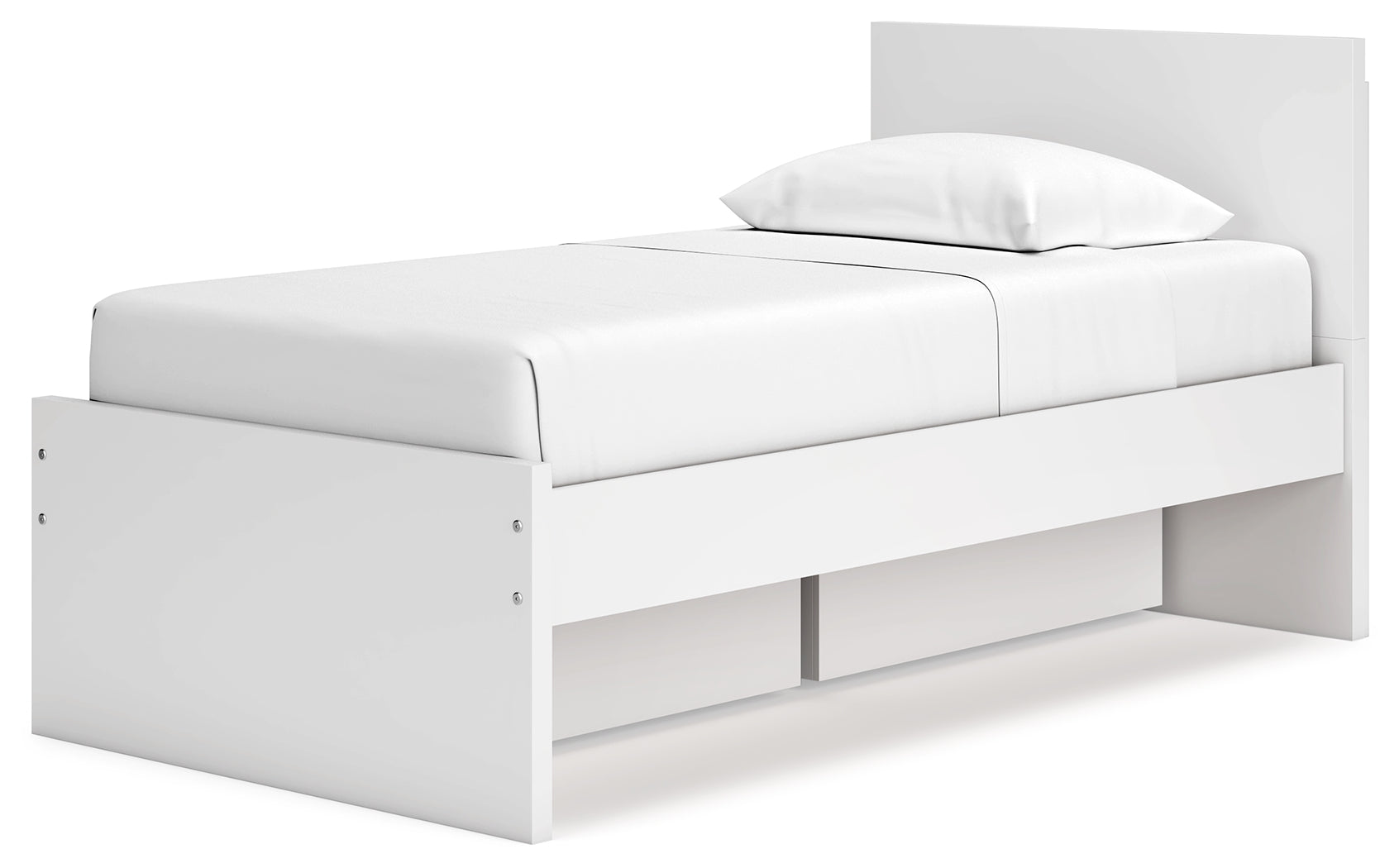 Onita bed headboard close-up showing white finish