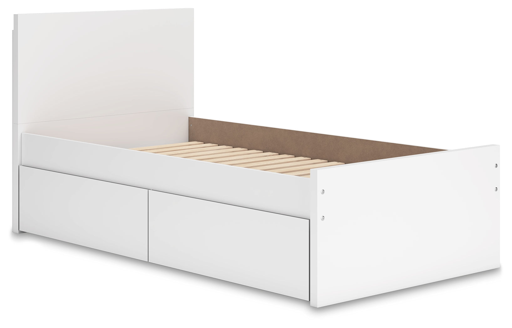 Side profile of Onita White Twin Panel Platform Bed