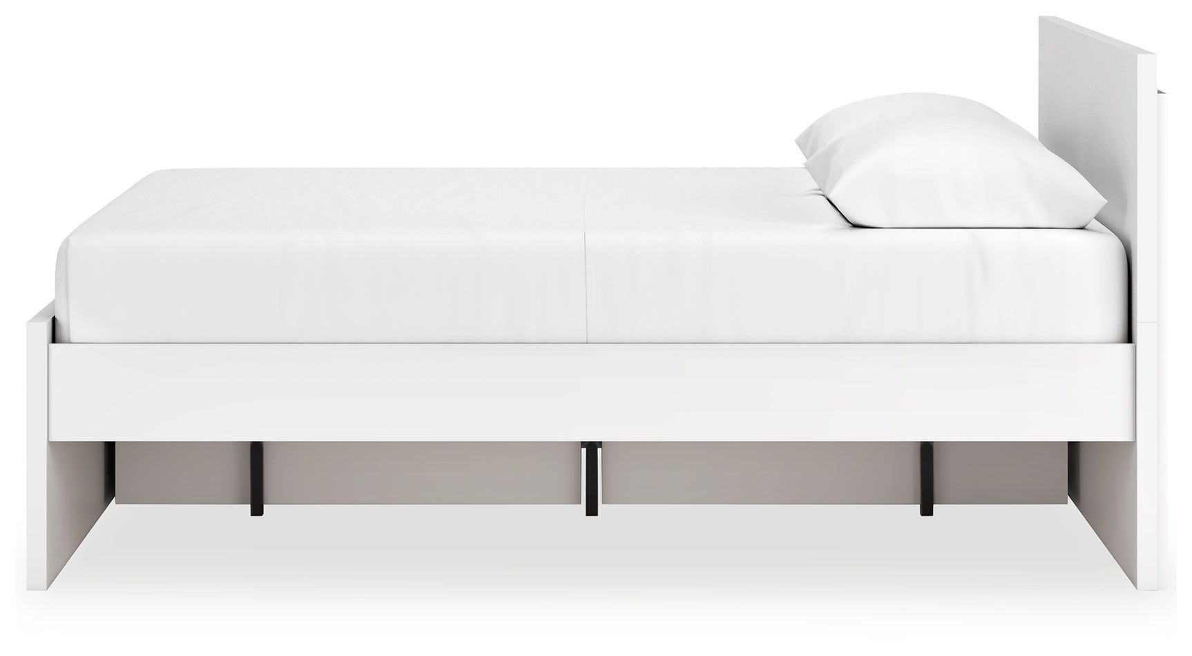 Onita white platform bed drawer open side angle