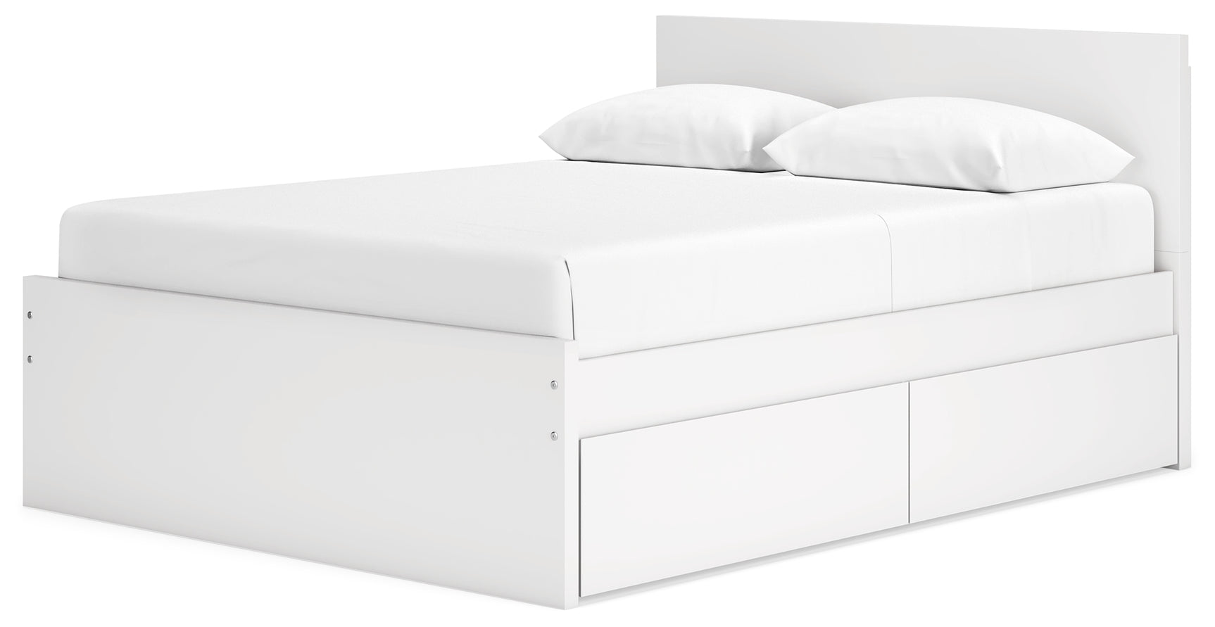 Contemporary white platform bed storage drawer detail