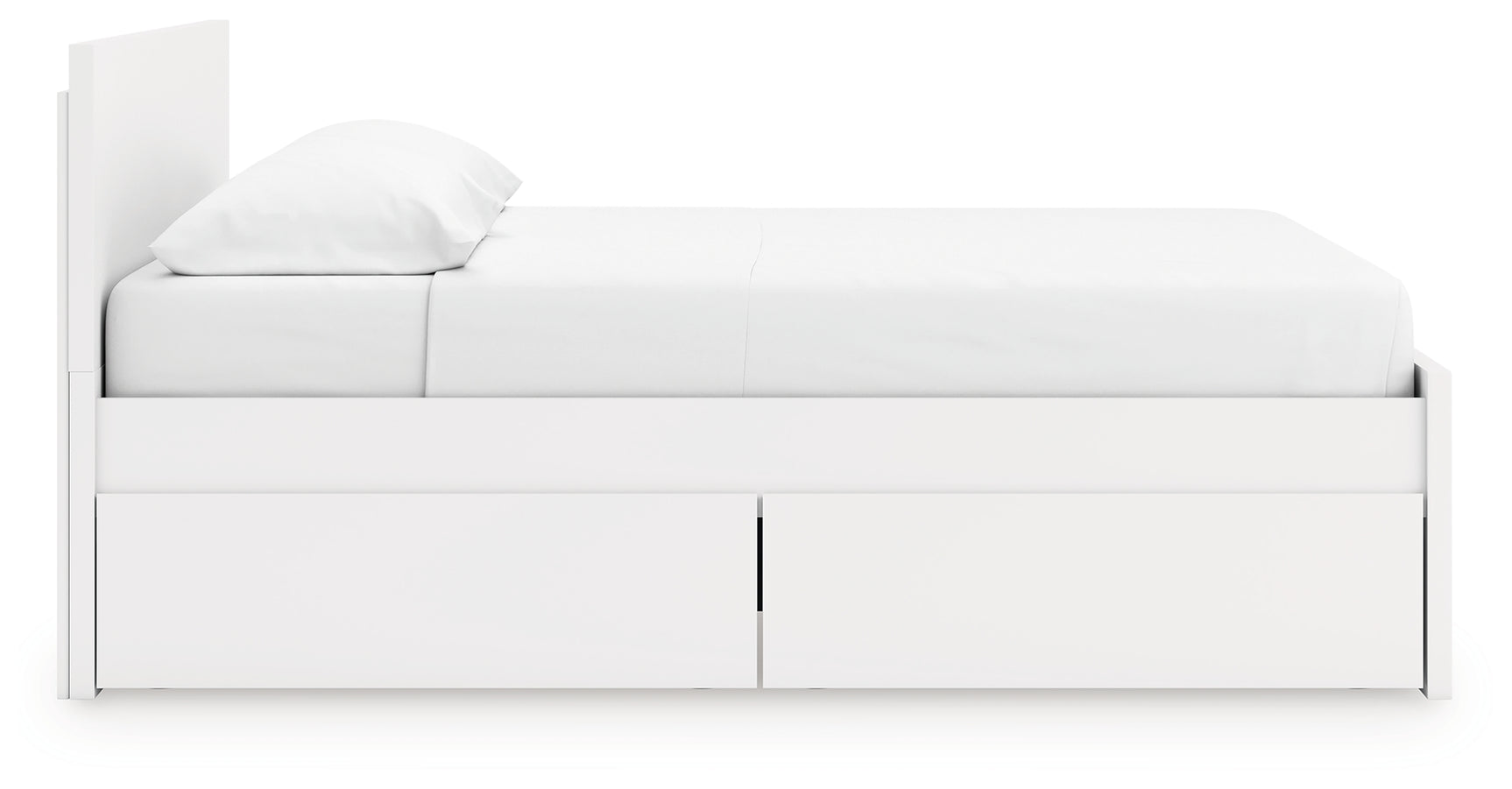 Side angle showing bed depth and storage