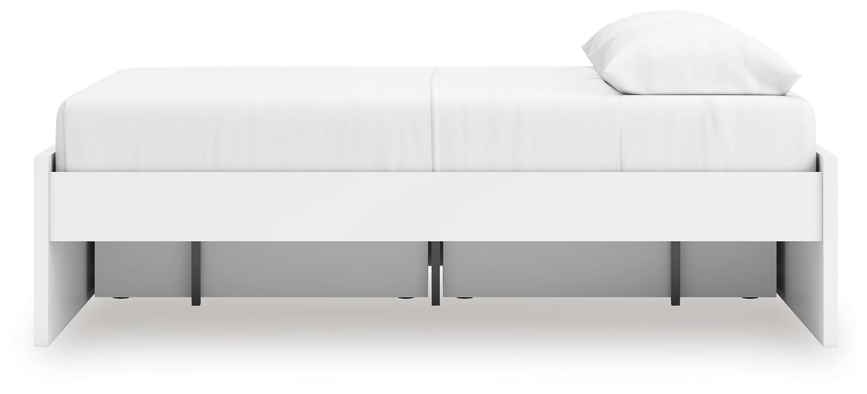 Storage drawer close up on white finish bed