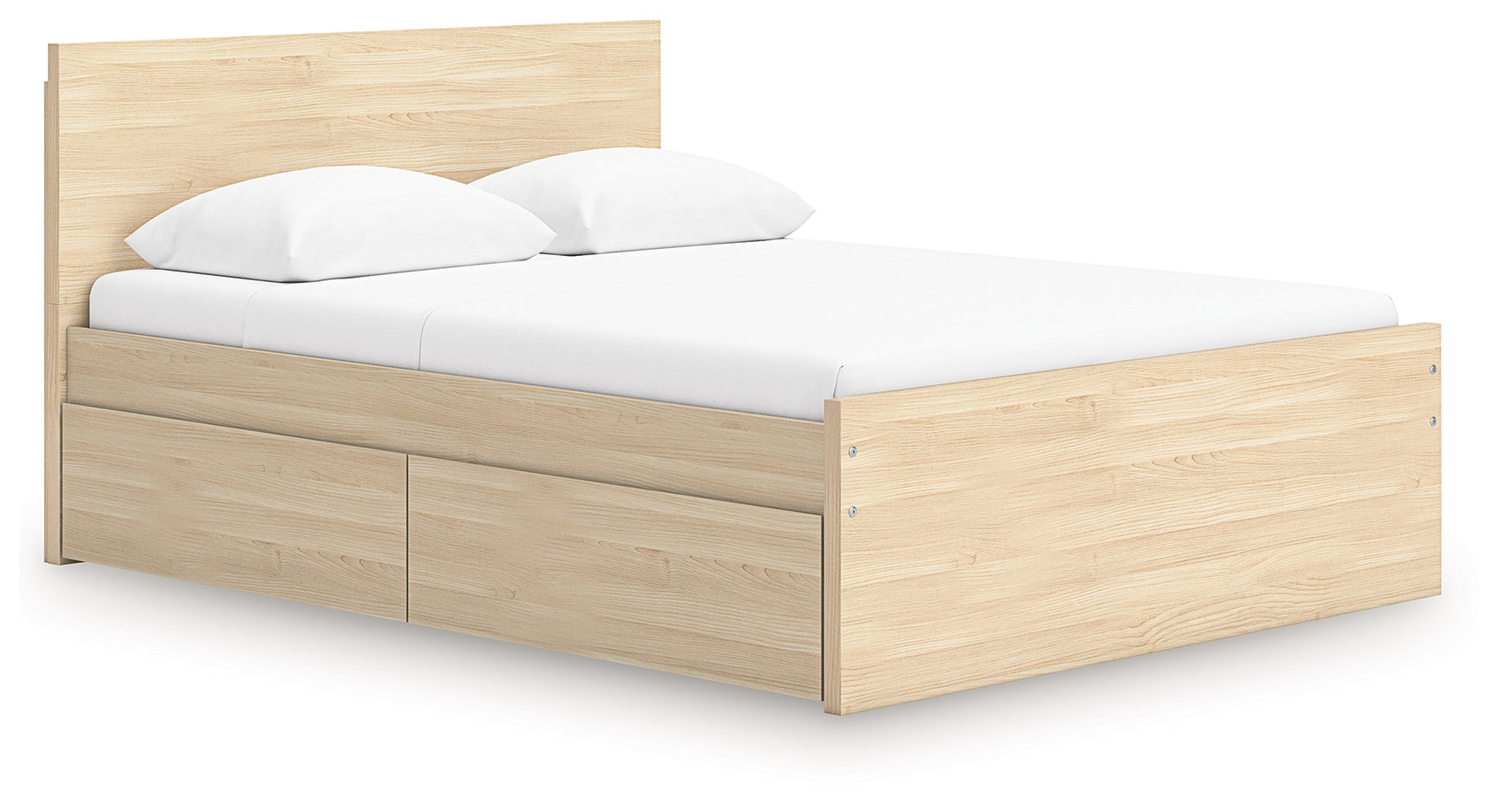 Onita Natural Queen Platform Bed side view showing storage drawer