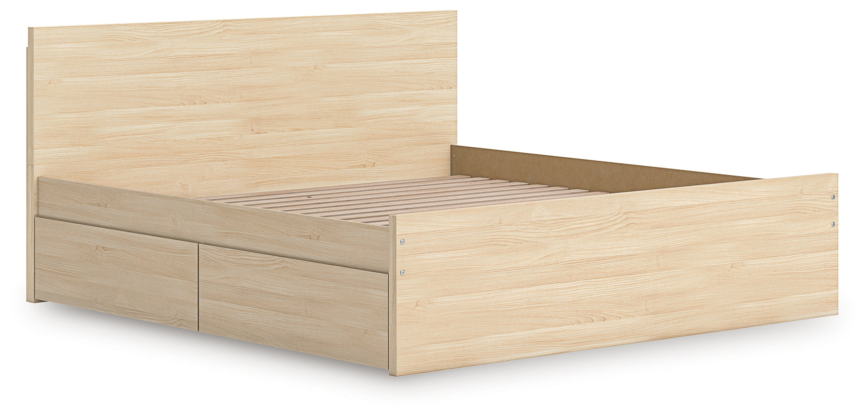Panel bed headboard detail, natural finish