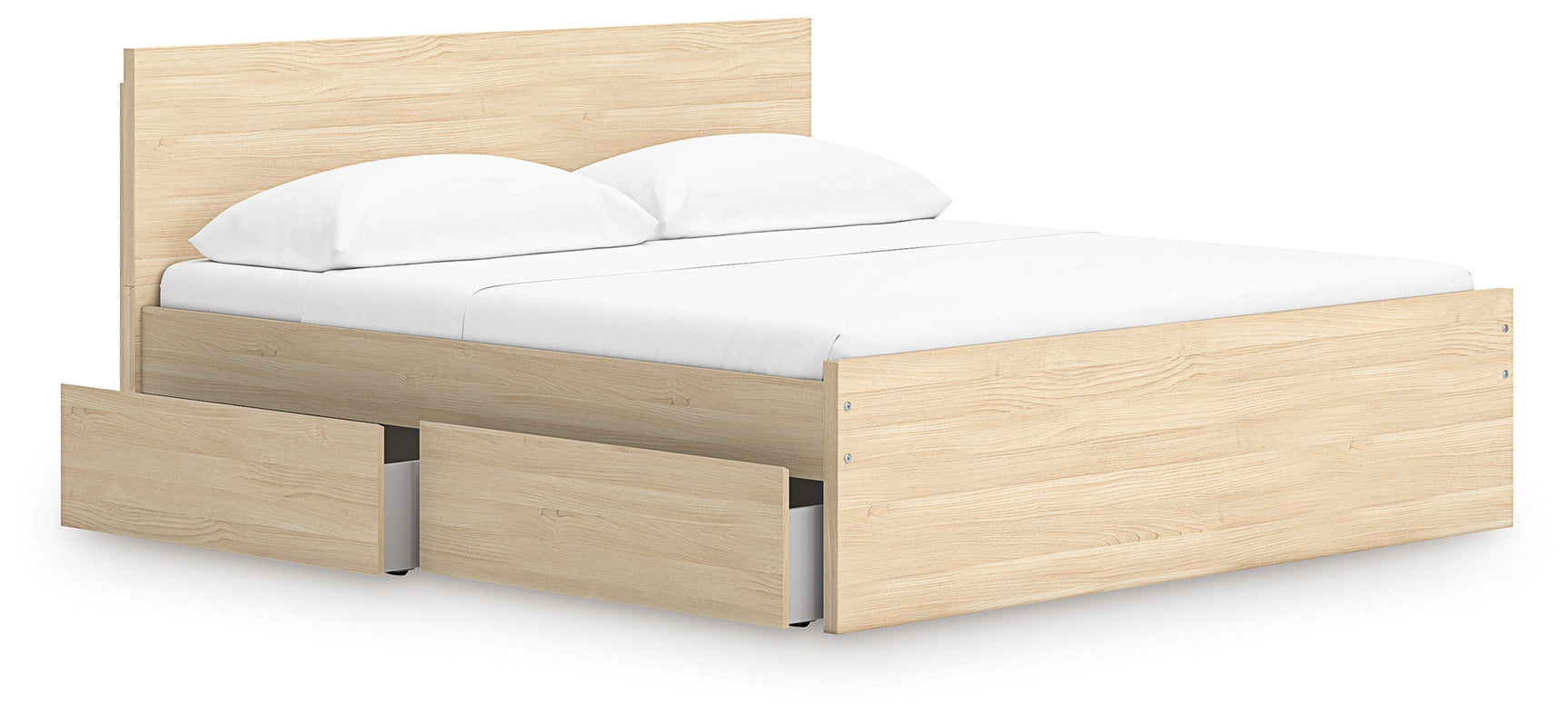 Onita Natural King Panel Platform Bed with 2 Side Storage